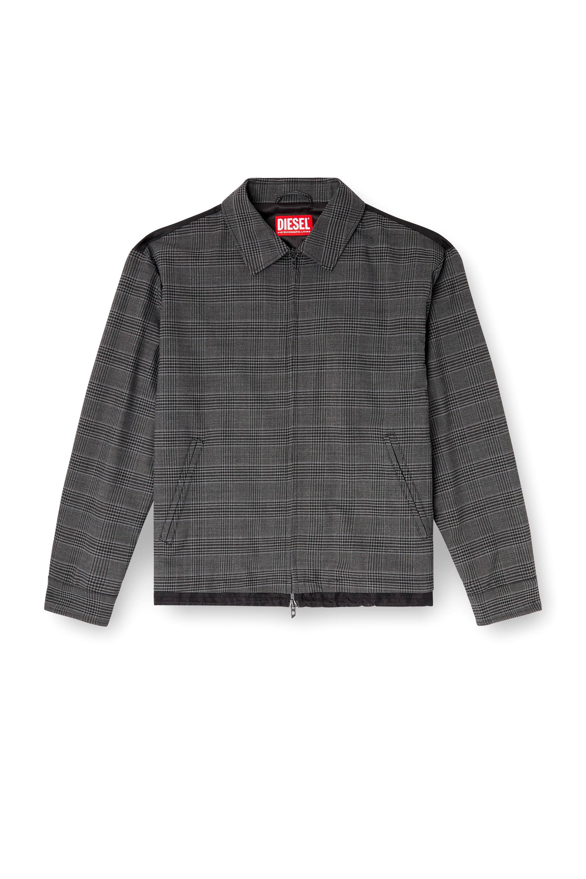 Diesel - J-TING, Man's Coach jacket in Prince of Wales wool blend and satin in Black/Grey - 2