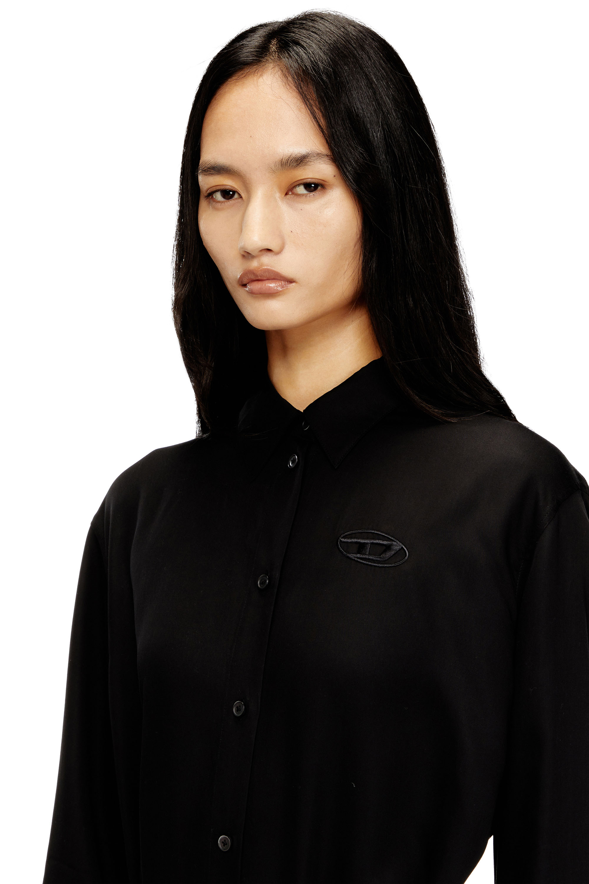 Diesel - D-ILETTA-S1, Robe-chemise midi avec détail torsadé Femme in Noir - 5