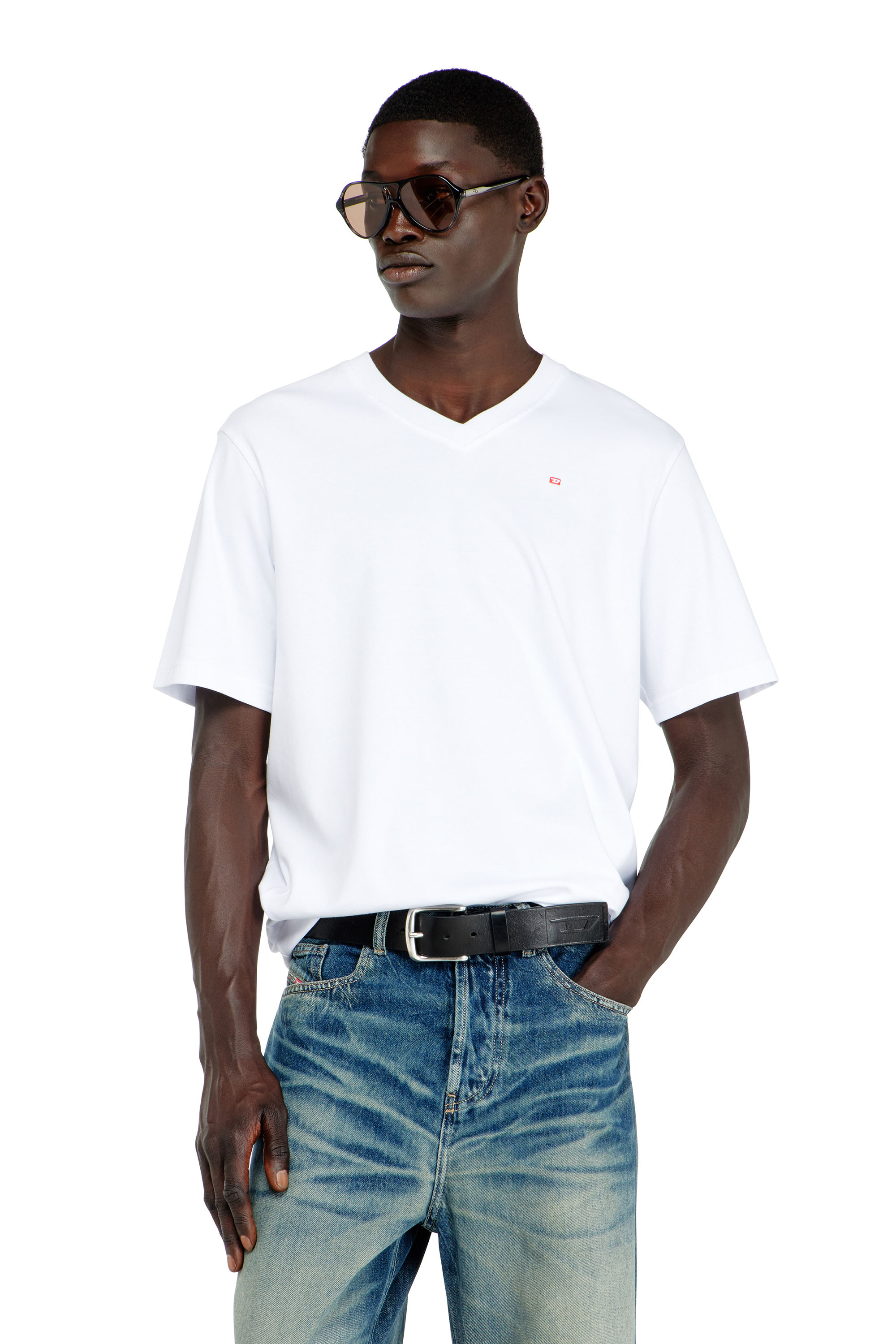 Diesel - T-ADJUST-V-MICRODIV, Man's V-neck T-shirt with micro logo embroidery in null - 1