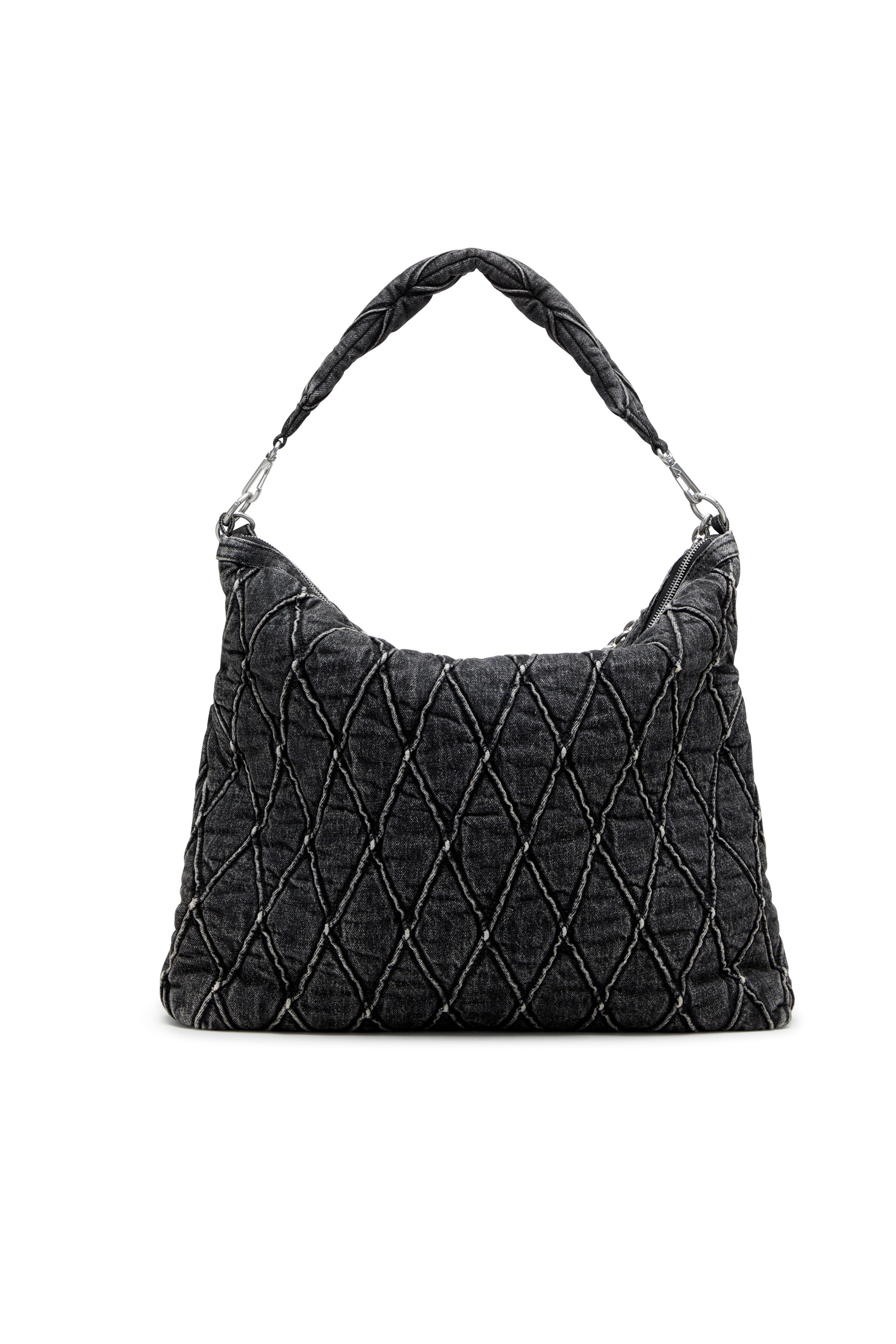 Diesel - CHARM-D HOBO, Charm-D-Grand sac hobo en denim matelassé traité Femme in Noir - 2