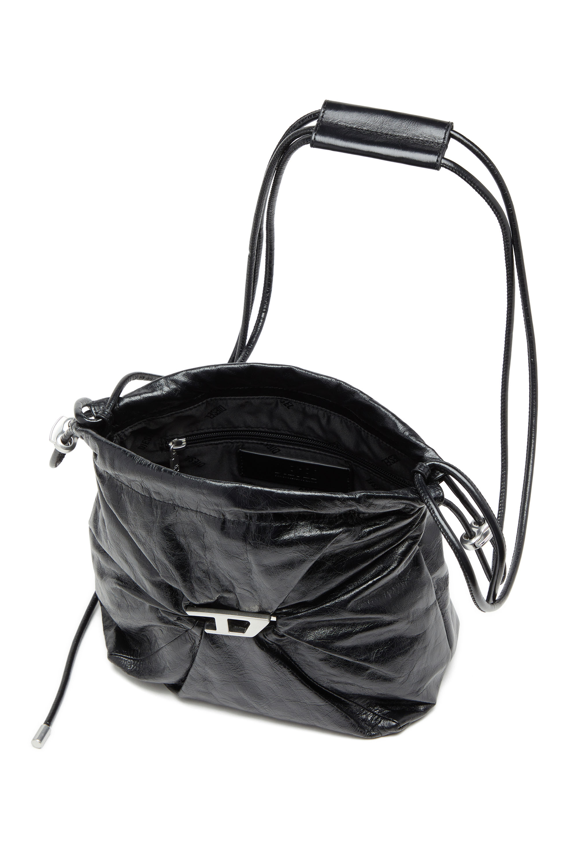 Diesel - SCRUNCH-D BUCKET, Scrunch-D-Sac seau en cuir froissé et brillant Femme in Noir - 3