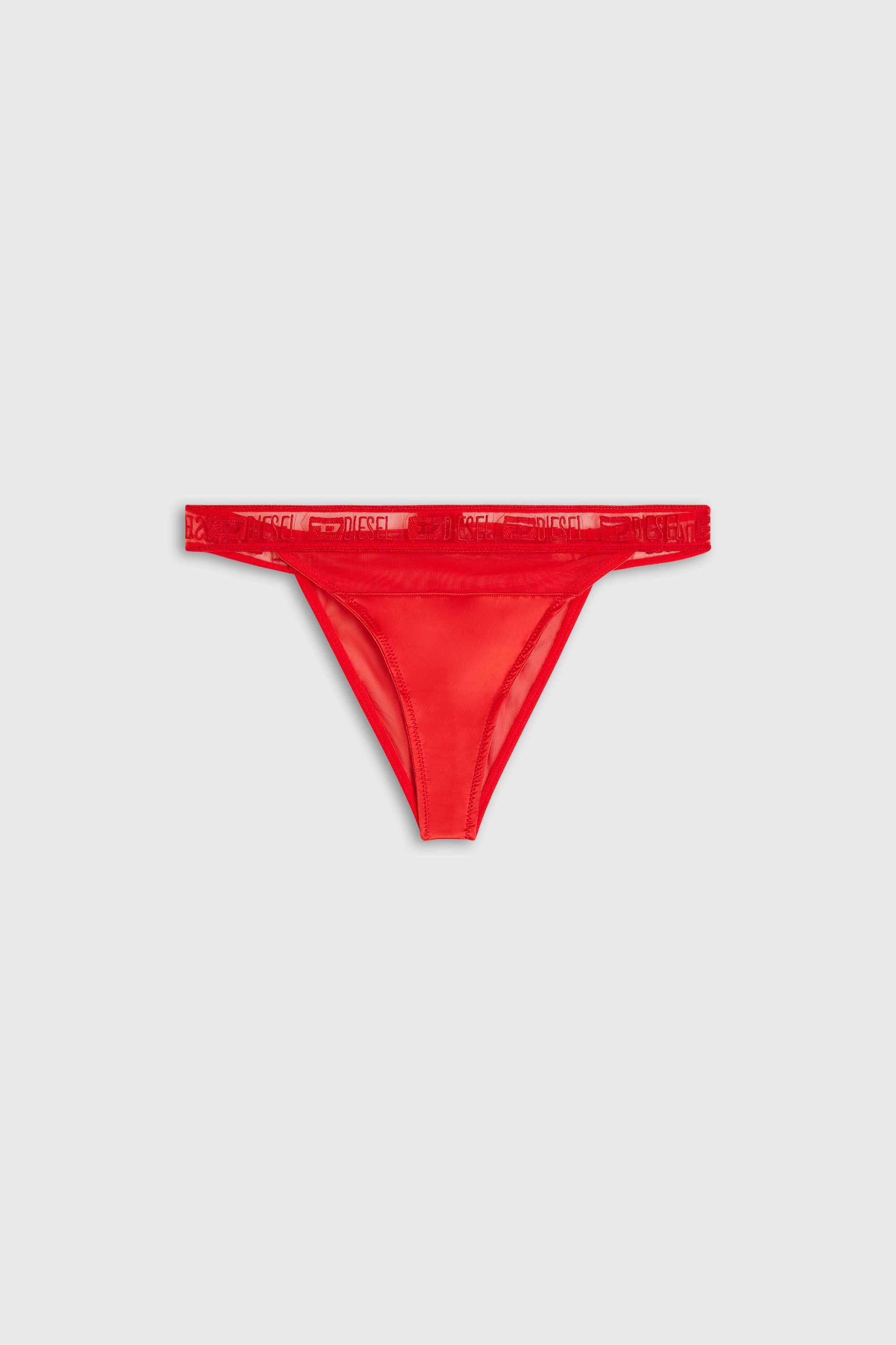 Diesel - KARINE-GFT, Culotte en satin stretch avec bande en mesh &agrave; logo Femme in Rouge - 2
