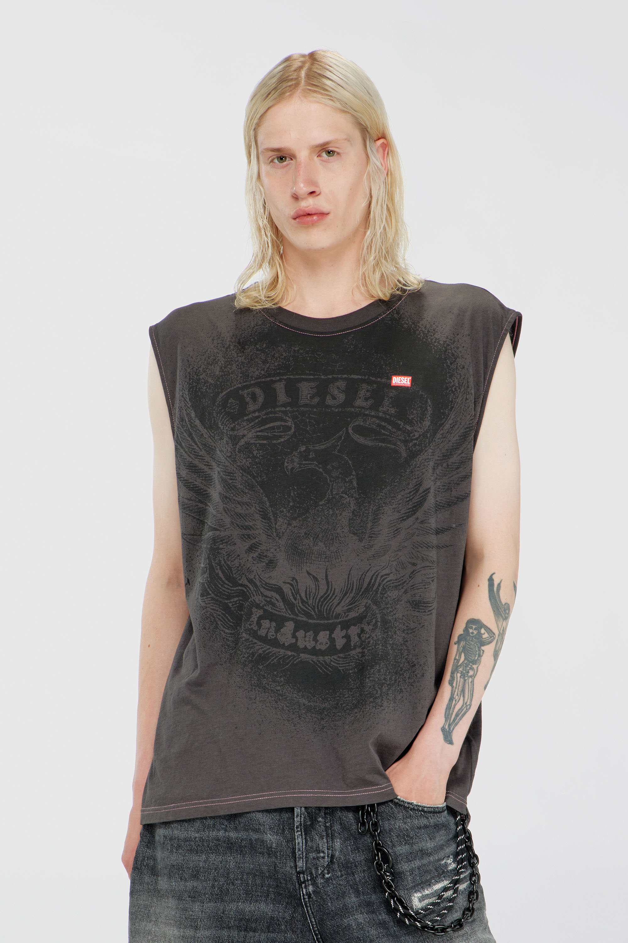 Diesel - T-BOXT-SL-NOTCH, D&eacute;bardeur en coton avec motif ton sur ton Homme in Gris - 3