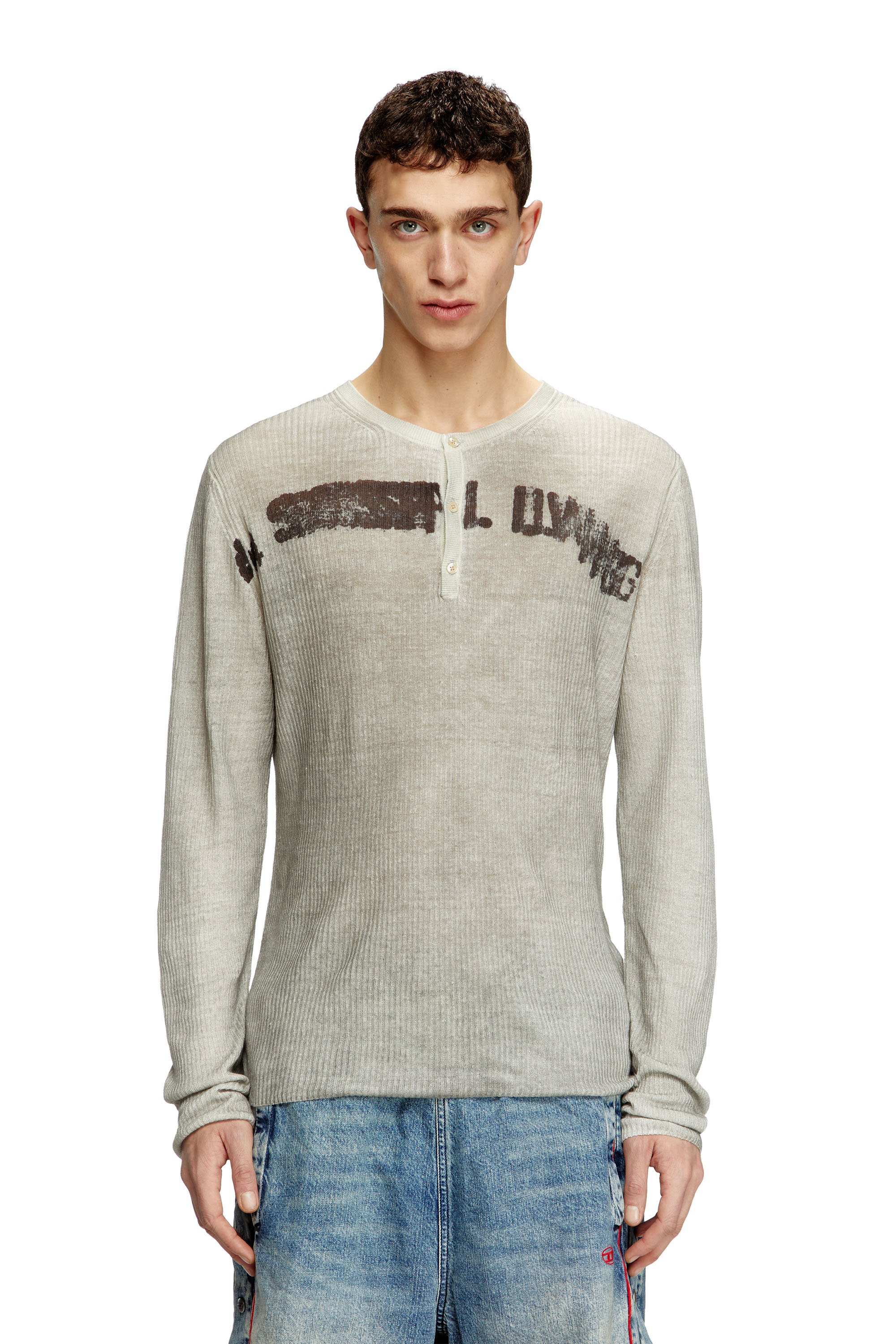 Diesel - K-ROBBY, Pull Henley effet sali, en lin Mixte in Beige - 1