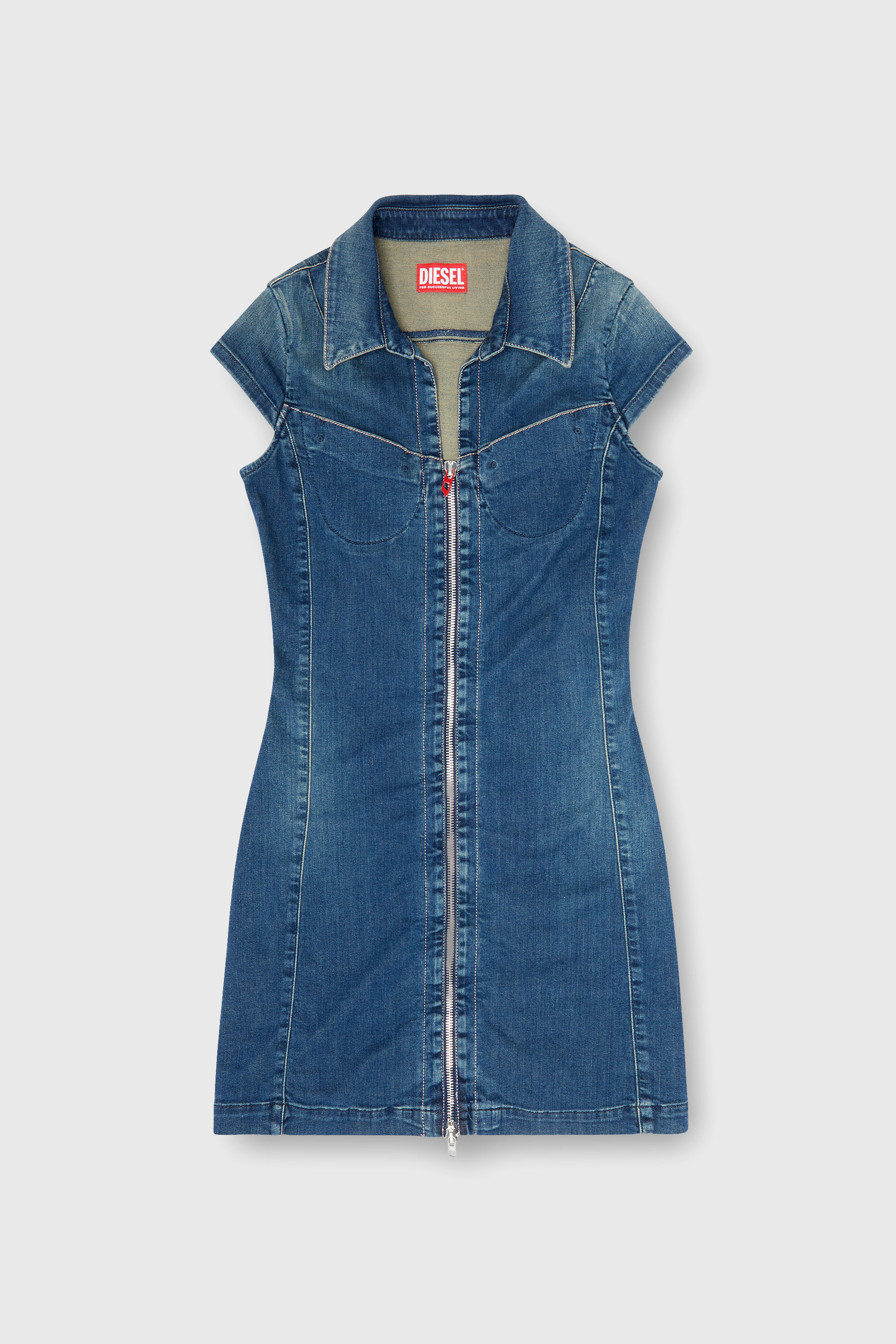 Diesel - DE-LORVYN-S, Robe-chemise en denim avec zip int&eacute;gral Femme in Bleu - 2