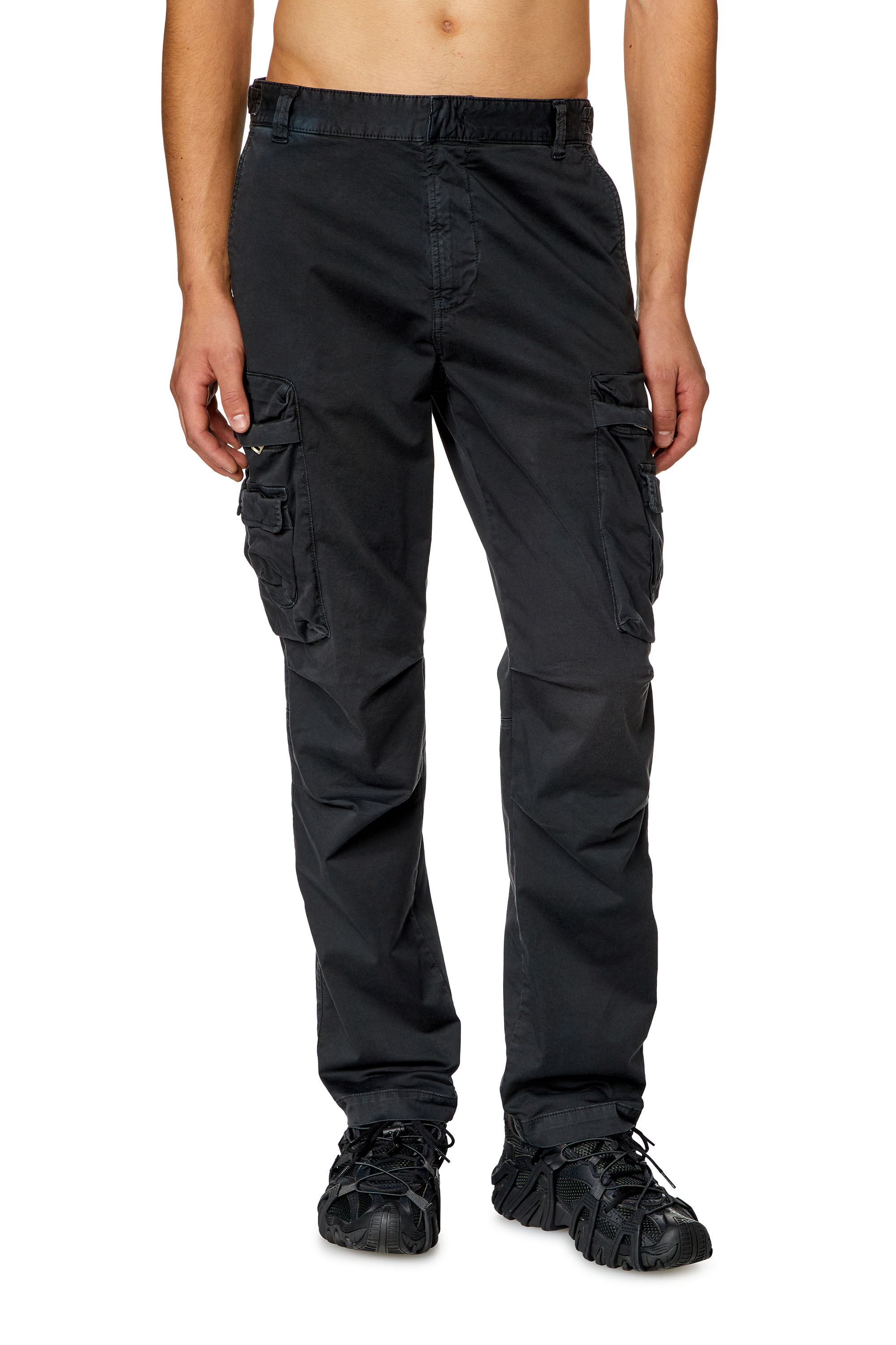 Men's Faded cargo pants in stretch cotton | Black | Diesel
