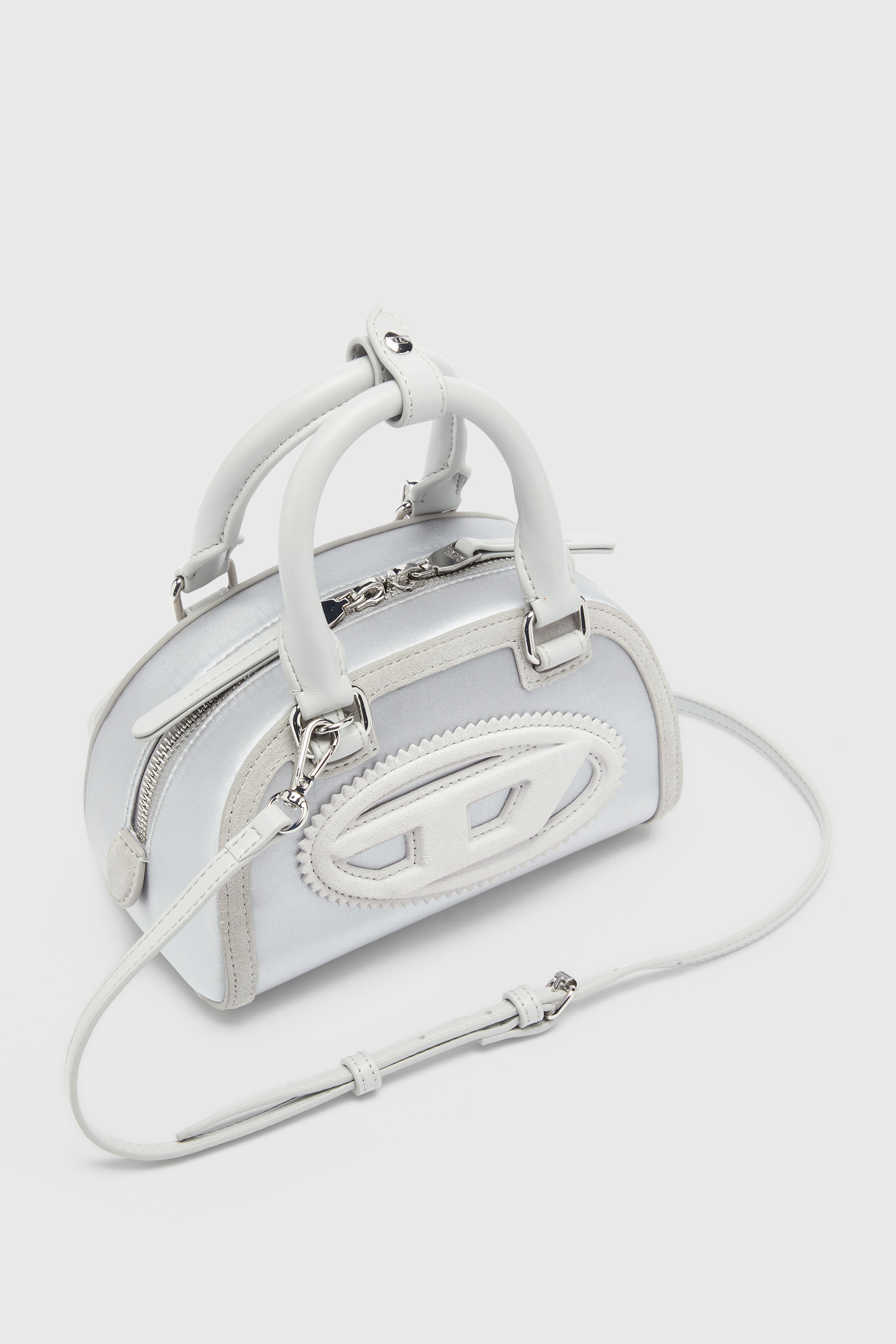 Diesel - 1DR DOME CROSSBODY, 1DR Dome - Petit sac bandouli&egrave;re en satin et su&egrave;de Femme in Gris argent&eacute; - 6