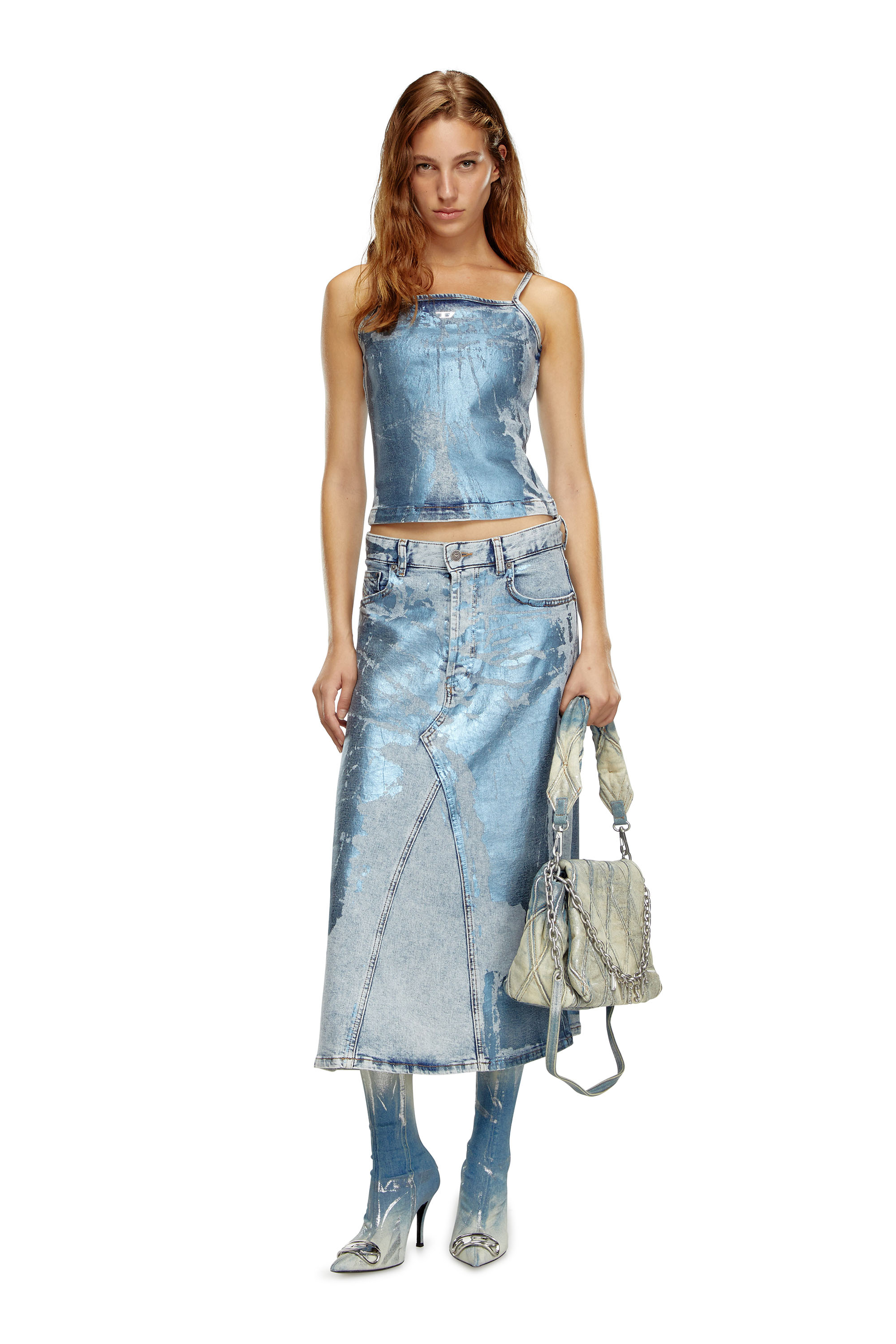 Diesel - DE-PAGO-MID-S, Jupe midi en denim aux couleurs pop Femme in Bleu - 2