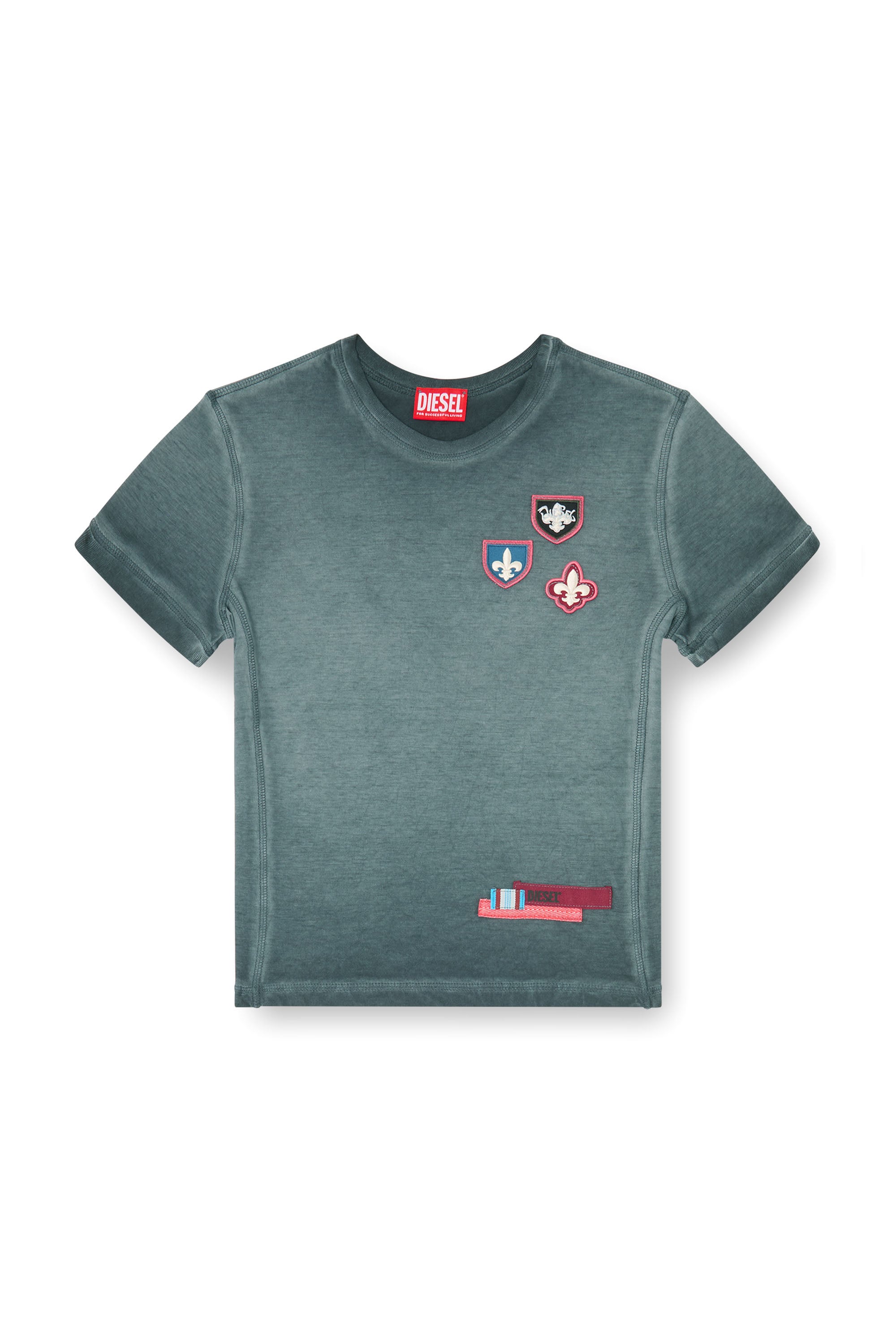 Diesel - T-UNCUTY-WAF, T-shirt avec patchs et c&ocirc;t&eacute;s en micro-waffle Femme in Bleu - 3