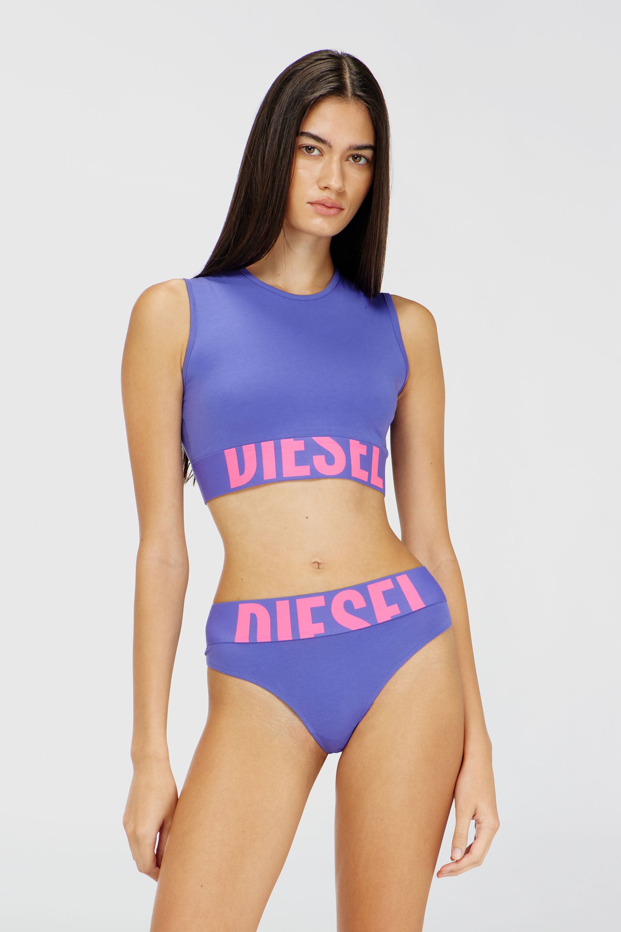 Diesel - ADA-D-POP, D&eacute;bardeur crop avec logo d&eacute;coup&eacute; Femme in Violet - 1