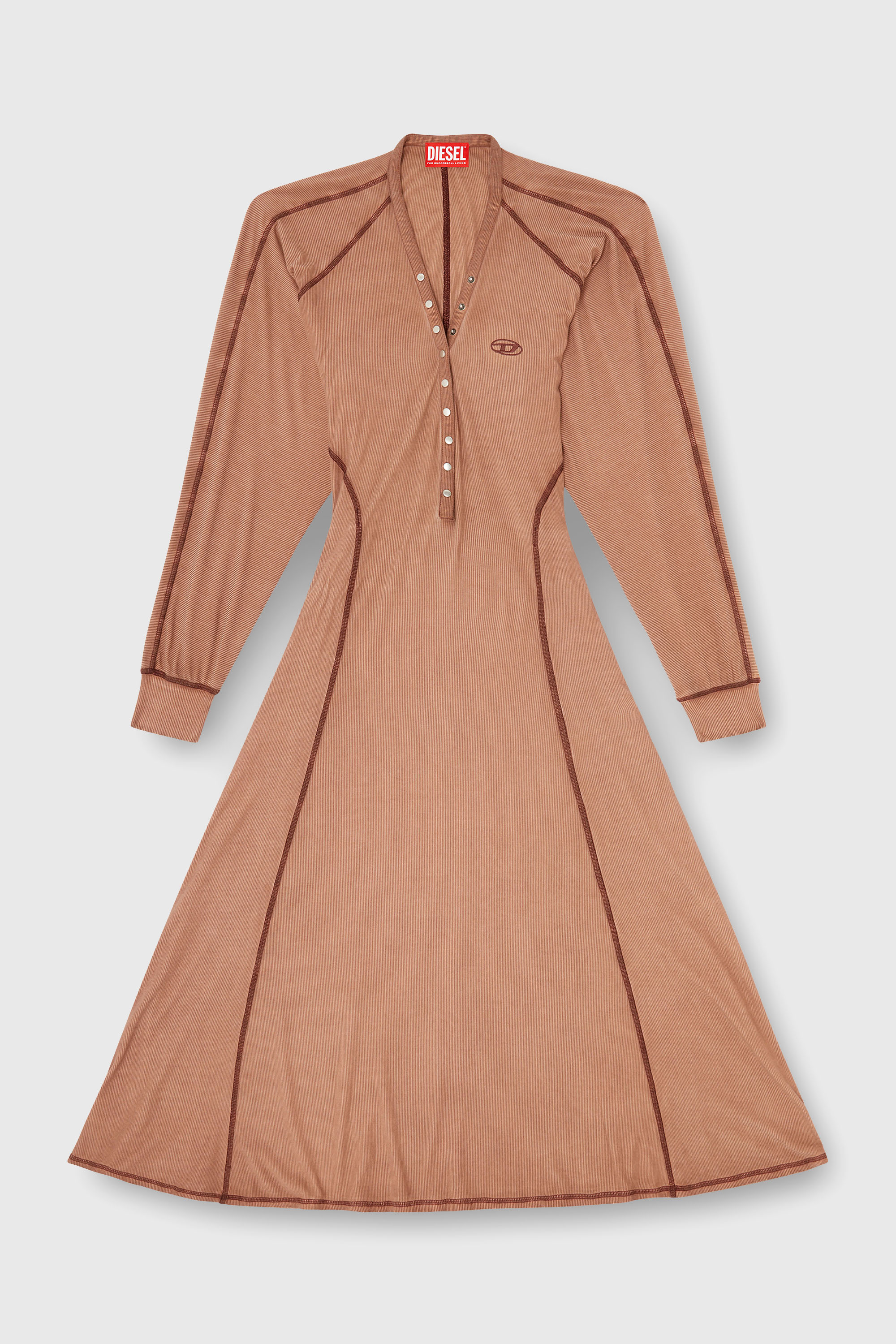 Diesel - D-ISERINA, Robe midi en jersey c&ocirc;tel&eacute; &agrave; manches chauve-souris Femme in Marron - 1