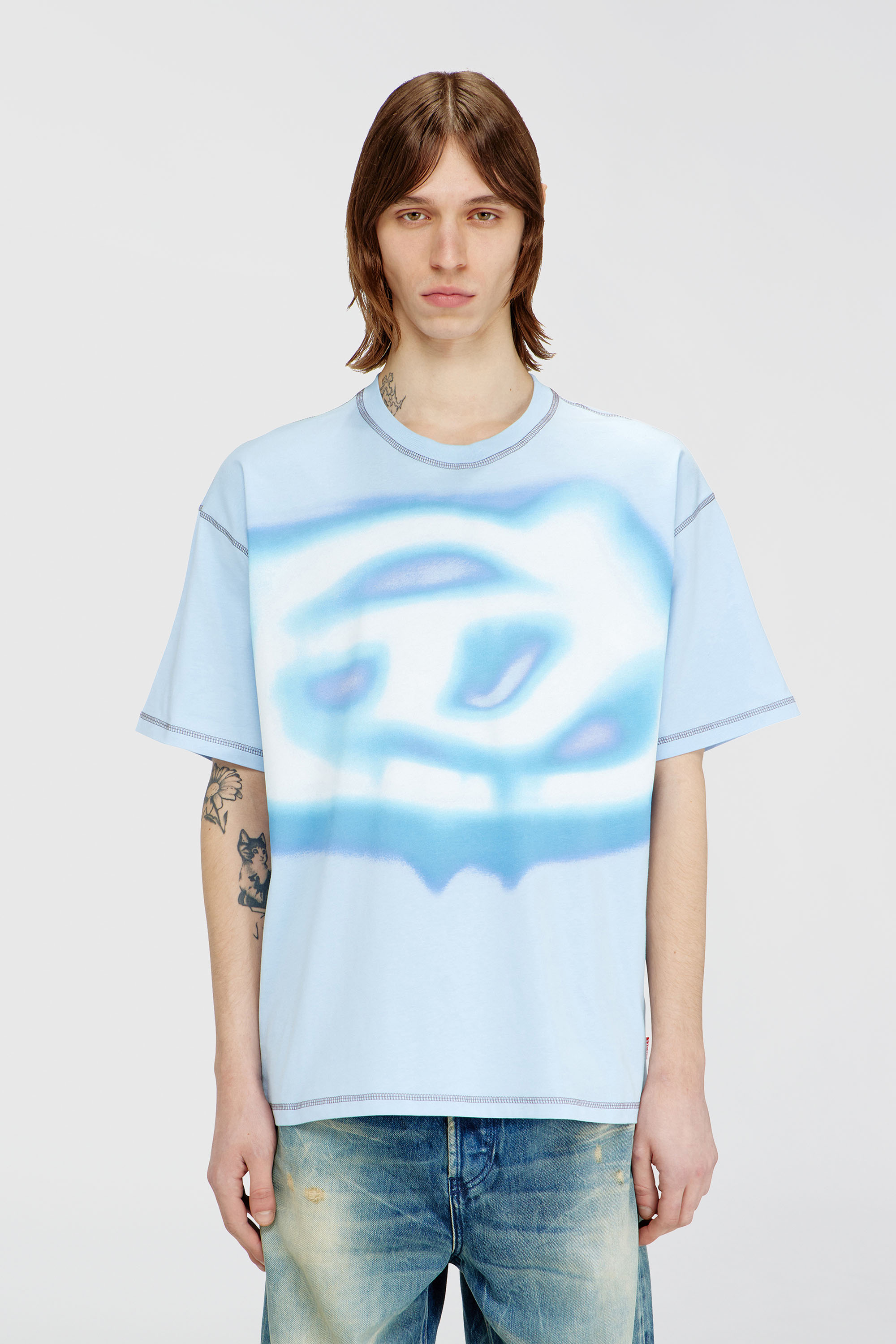 Diesel - T-BOXT-V11, Man's Relaxed T-shirt with water-effect print in Light Blue - 1