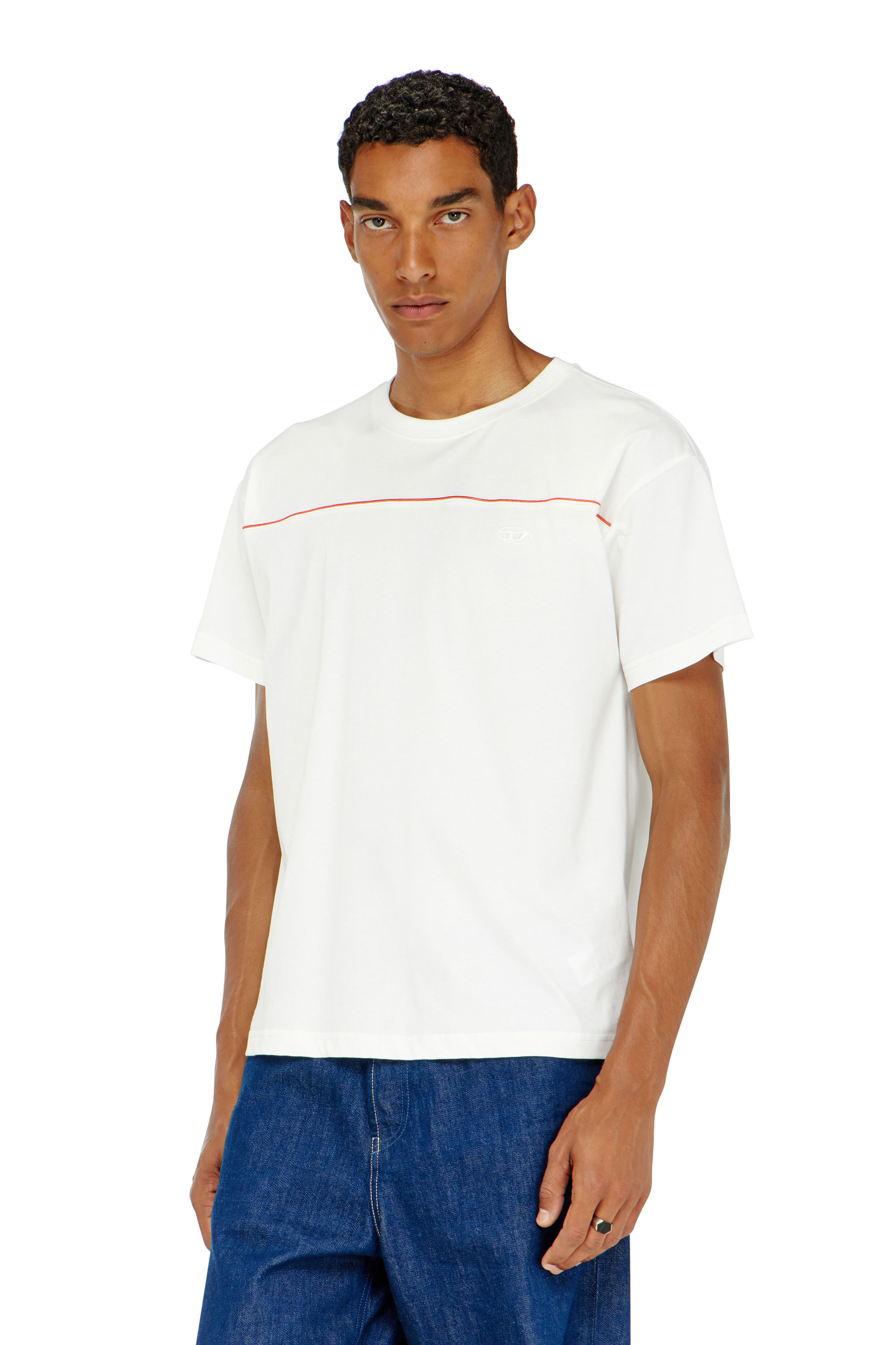 Diesel - T-NORM-PIPING, T-shirt avec passepoil contrastant Homme in Blanc - 1