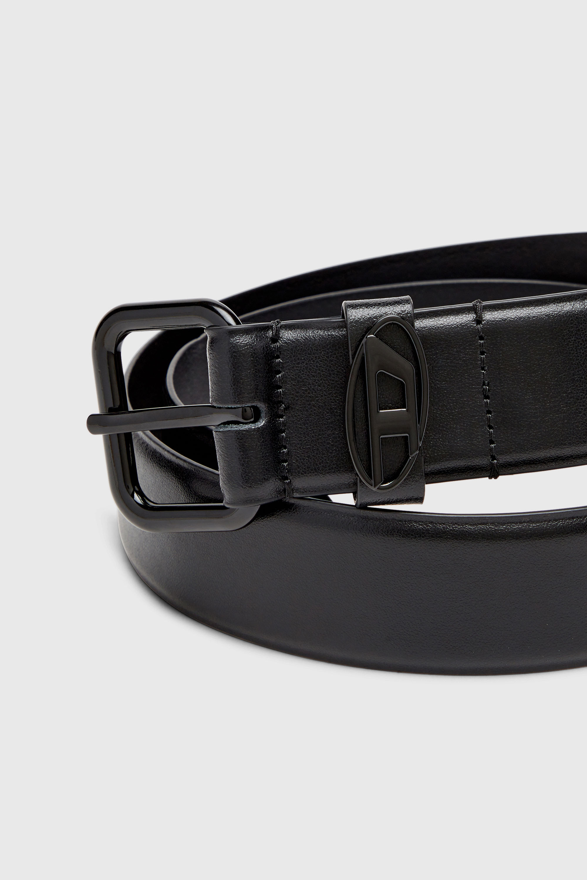Diesel - B-1DR OVAL D LOOP, Ceinture 3.9 cm en cuir avec plaque &agrave; logo Mixte in Noir - 3