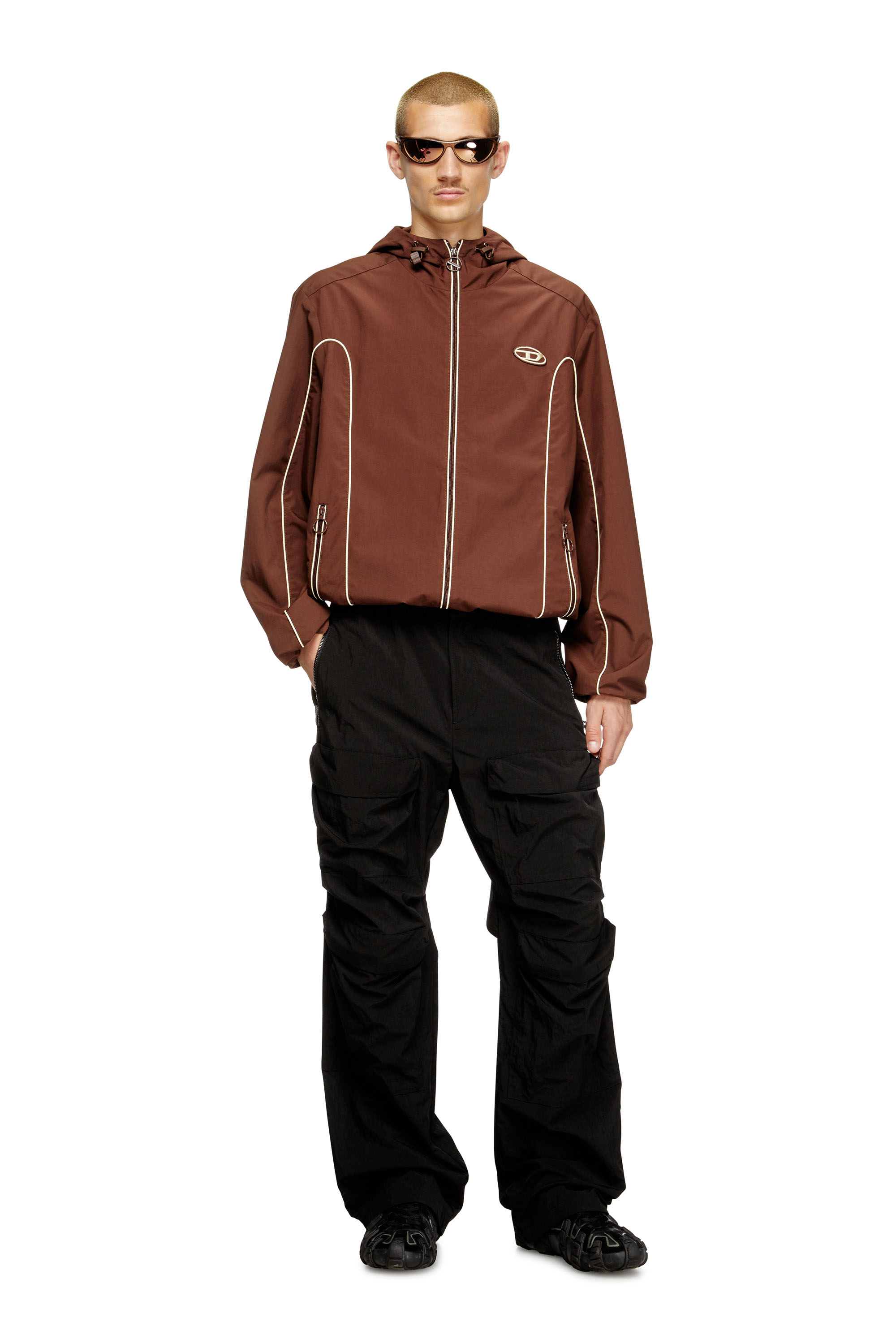 Diesel - J-HIVES, Coupe-vent avec passepoil contrasté Homme in Marron - 1