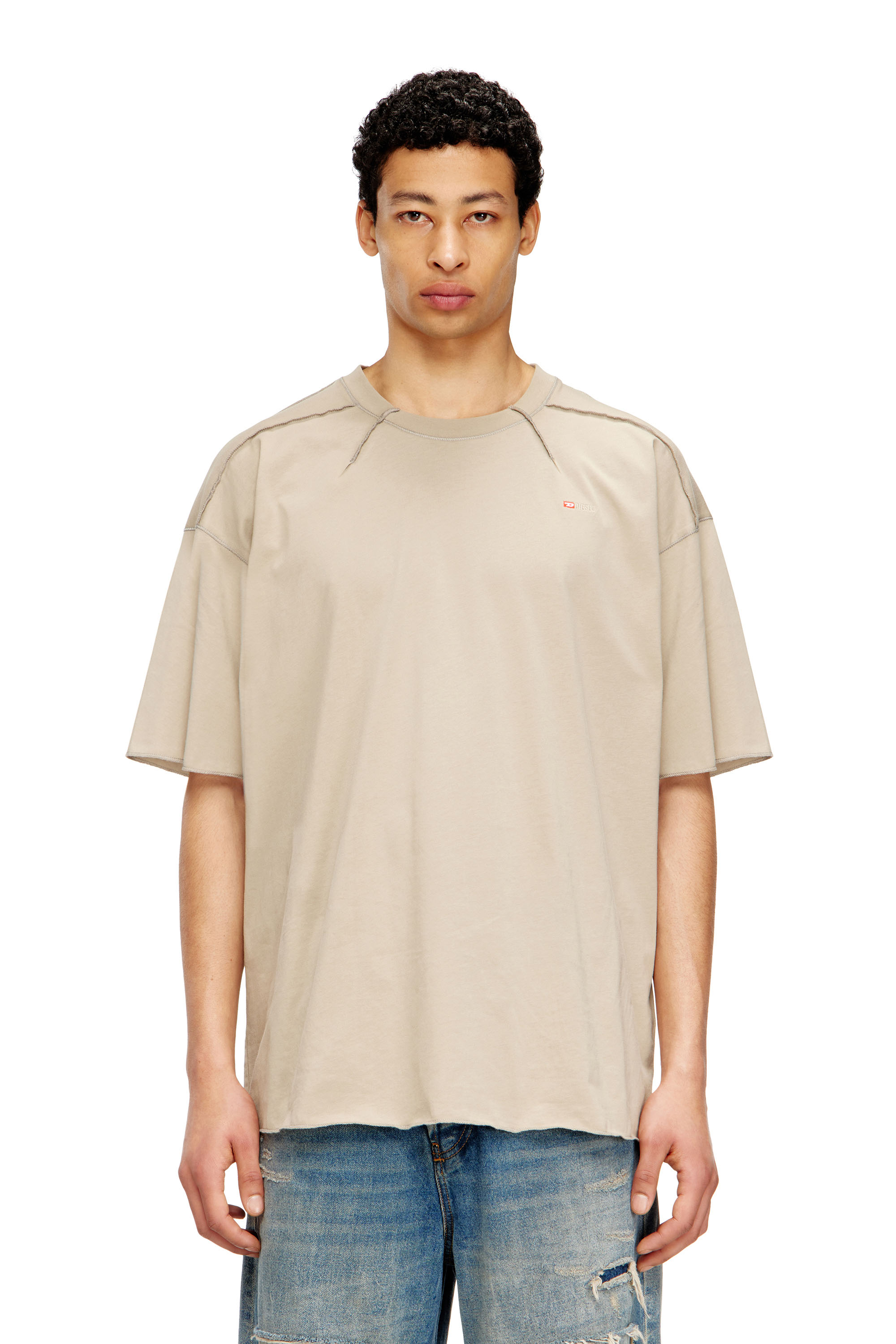 Diesel - T-CRAHOR-BOXT-T1, T-shirt en coton avec micro broderie Homme in Beige - 1