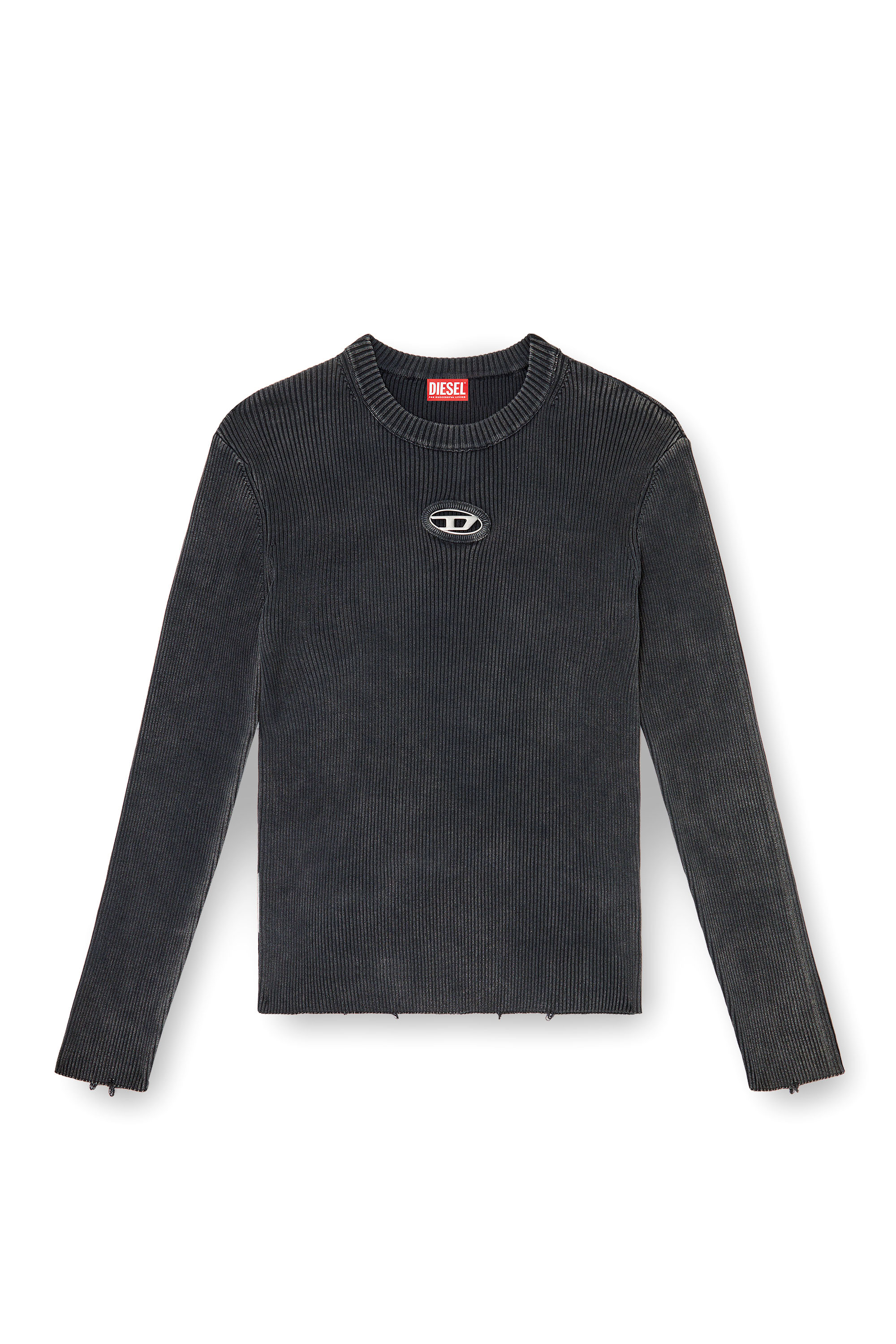 Diesel - K-DARIN-D, Pull effet vieilli avec logo cut-out Homme in Noir - 2