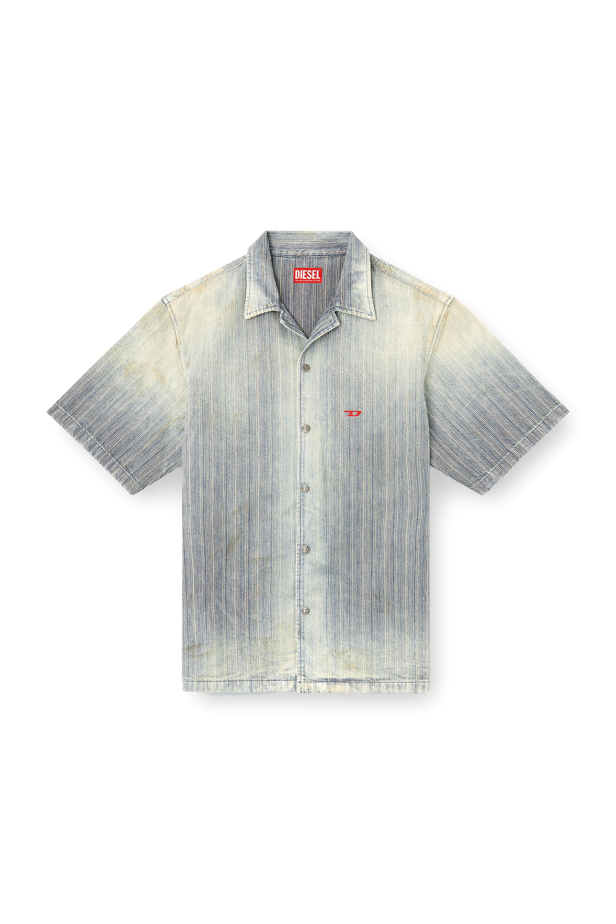 Diesel - D-NABIL-D, Chemise bowling en denim indigo à rayures Homme in Bleu - 3