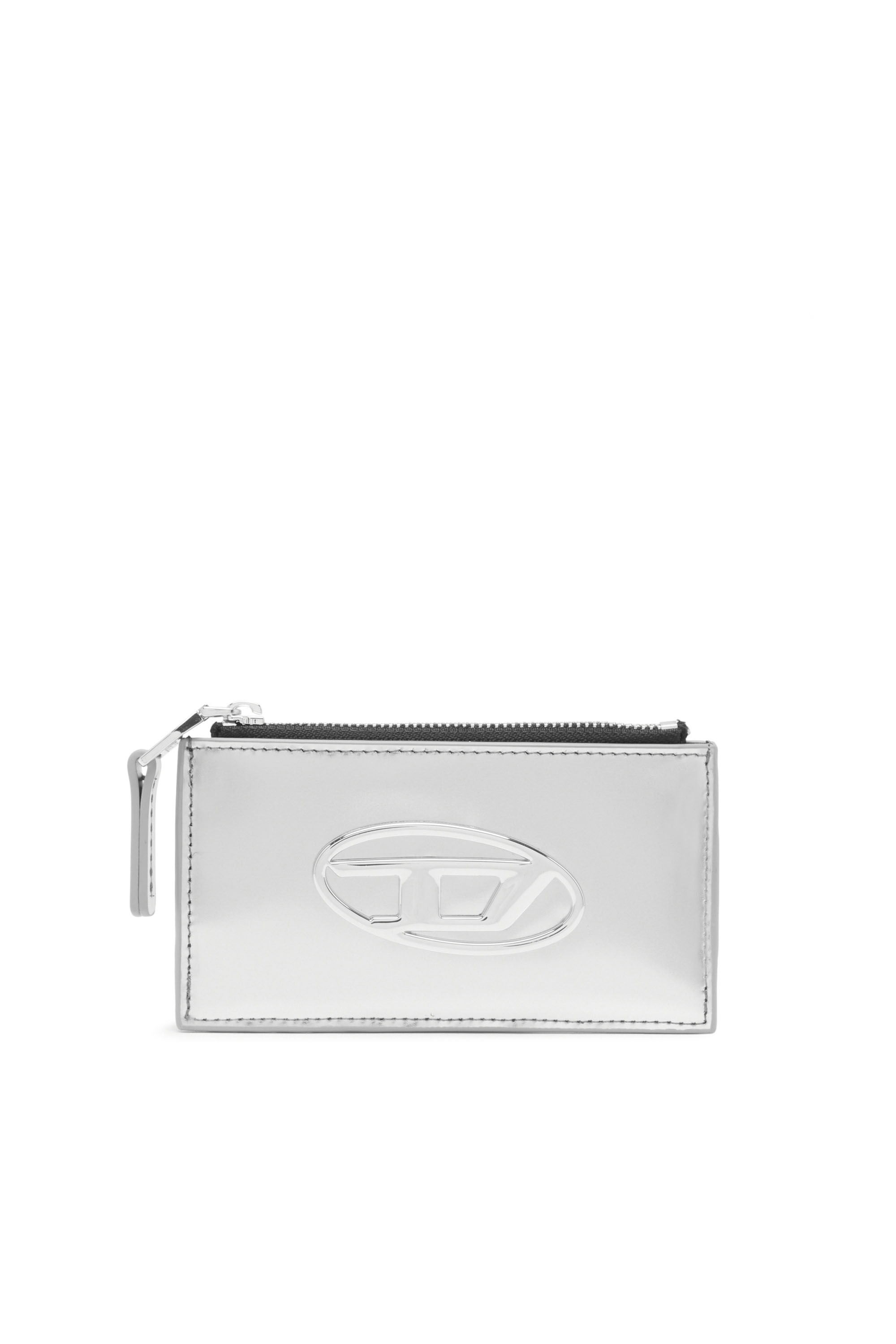 Diesel - CARD HOLDER COIN S, Porte-cartes en cuir métallisé Femme in Gris argenté - 1