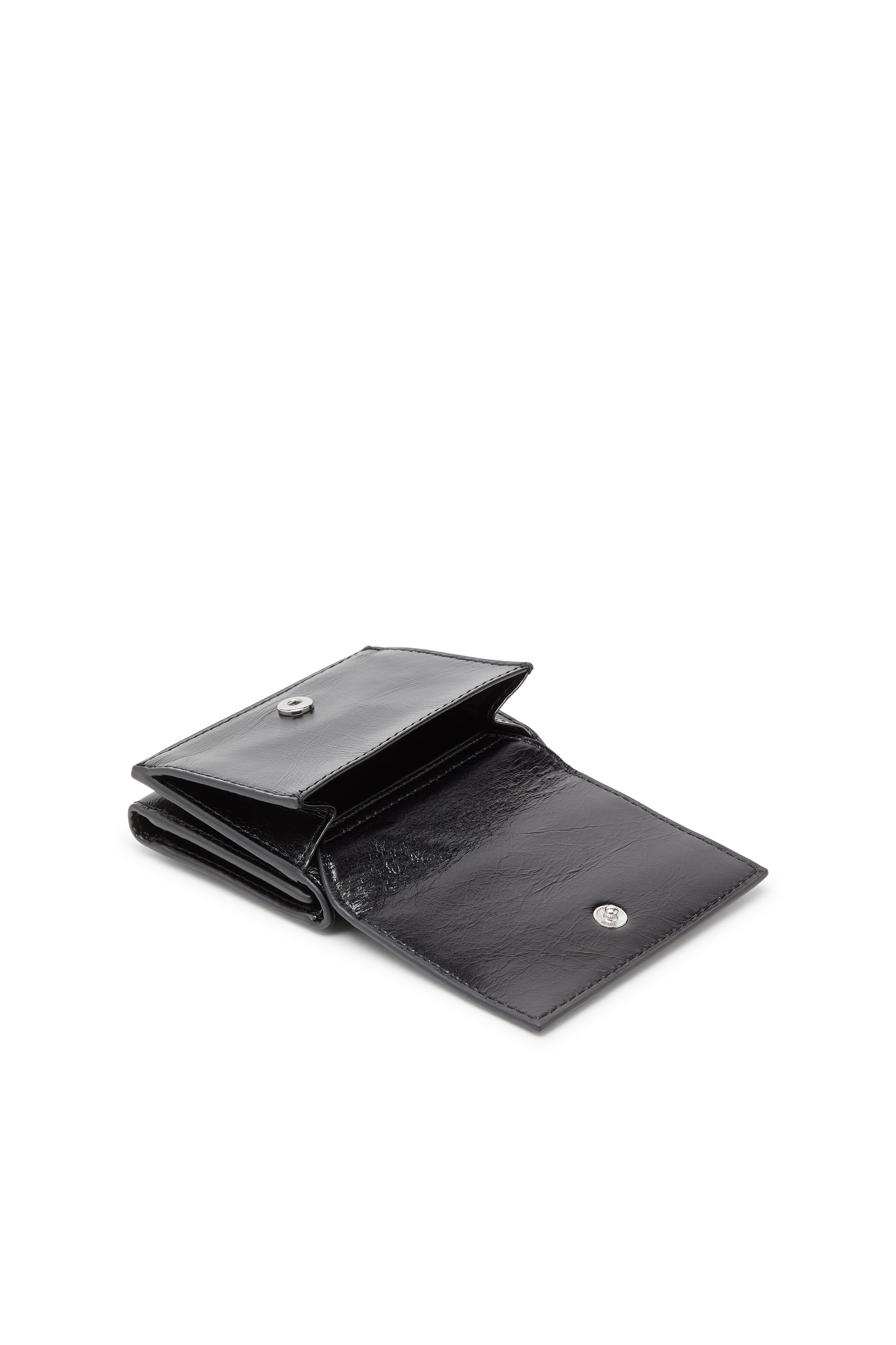 Diesel - TRI FOLD COIN XS II, Portefeuille à trois volets en cuir avec motif de chaîne embossé Femme in Noir - 4