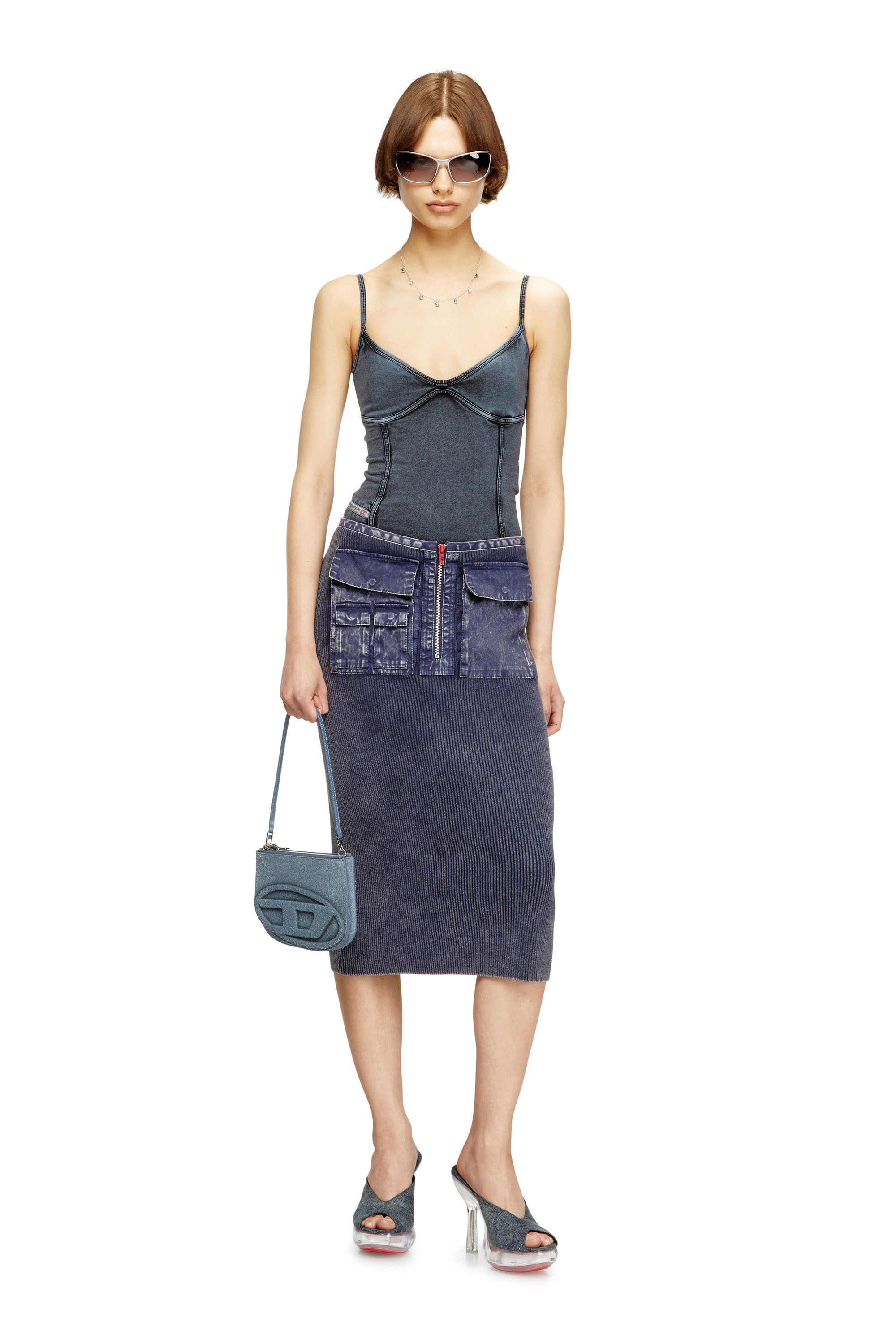 Diesel - M-MERYN, Jupe midi en maille avec poches cargo en denim Femme in ToBeDefined - 2