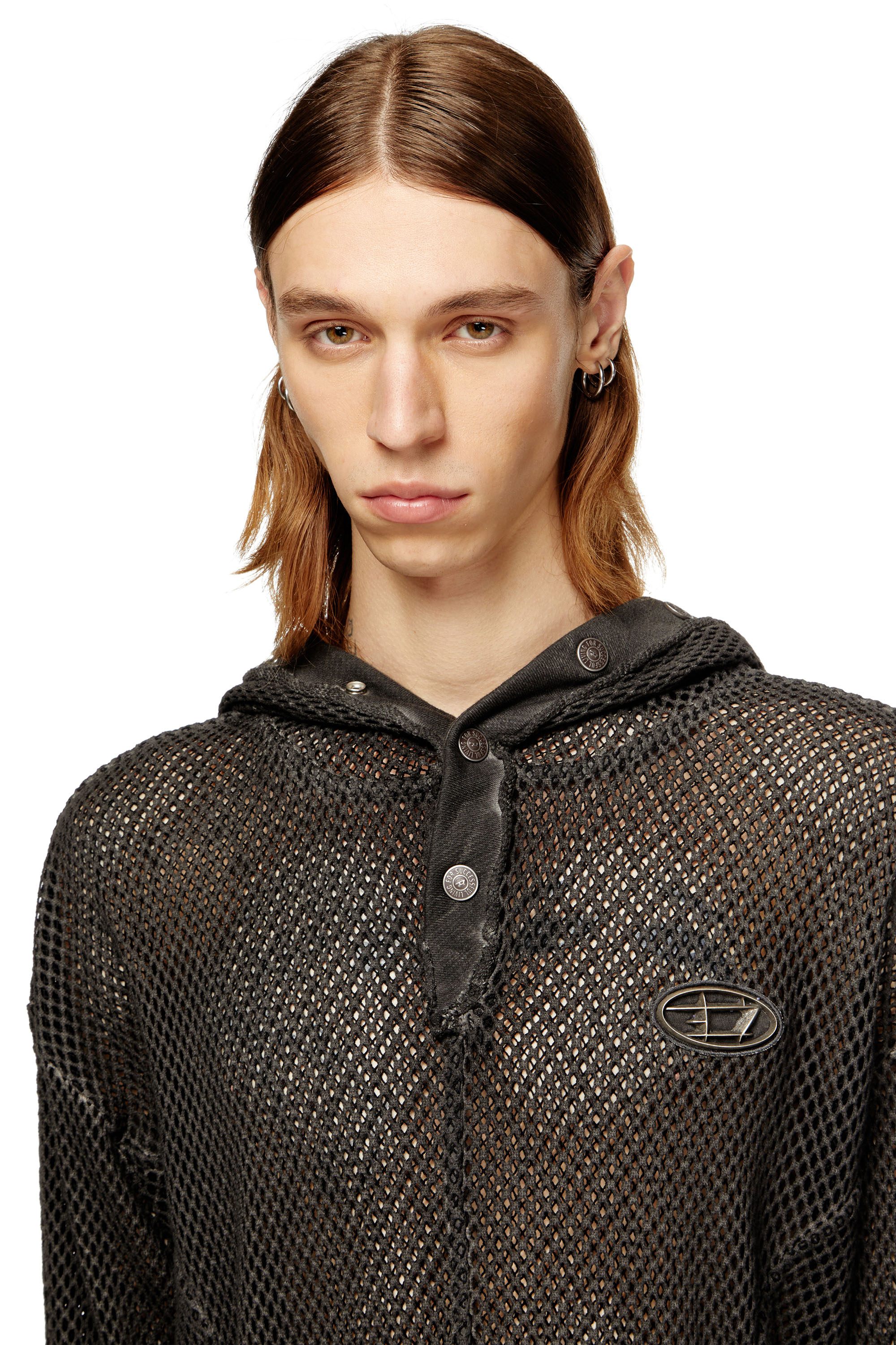 Diesel - S-THUG-FISHNET, Sweat à capuche en résille avec capuche à fermeture complète Mixte in Noir - 5