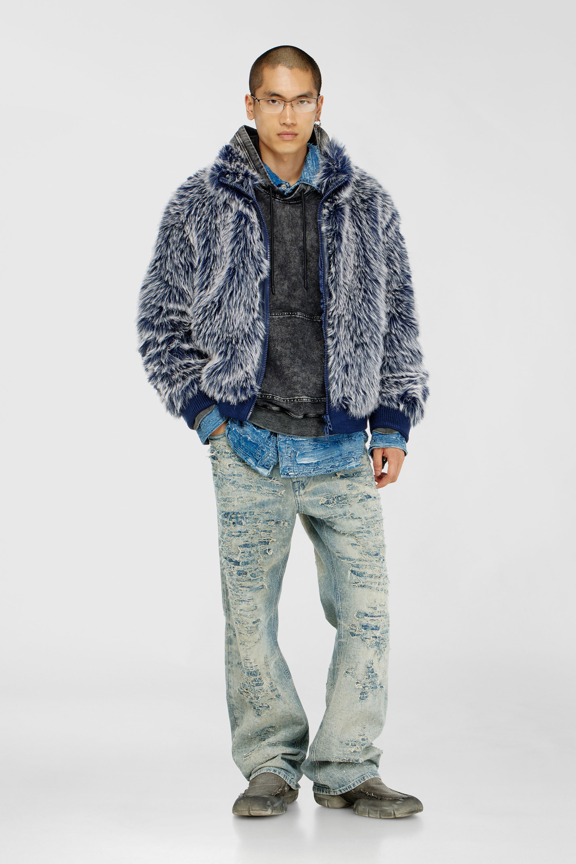Diesel - W-VICTOR, Veste d'hiver shaggy Homme in Bleu - 1