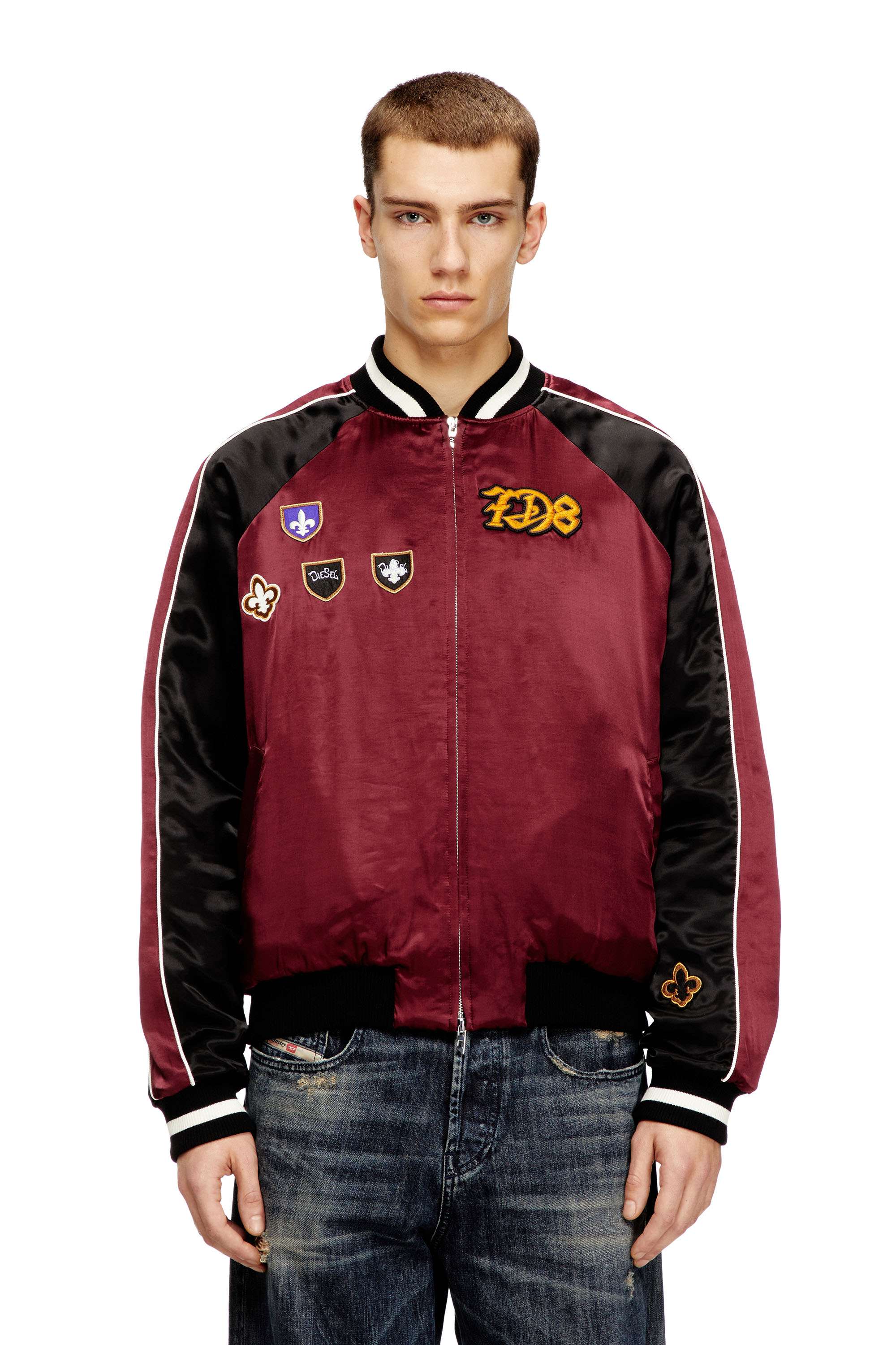 Diesel - J-FOULKES-CP, Veste souvenir en satin Homme in Polychrome - 1