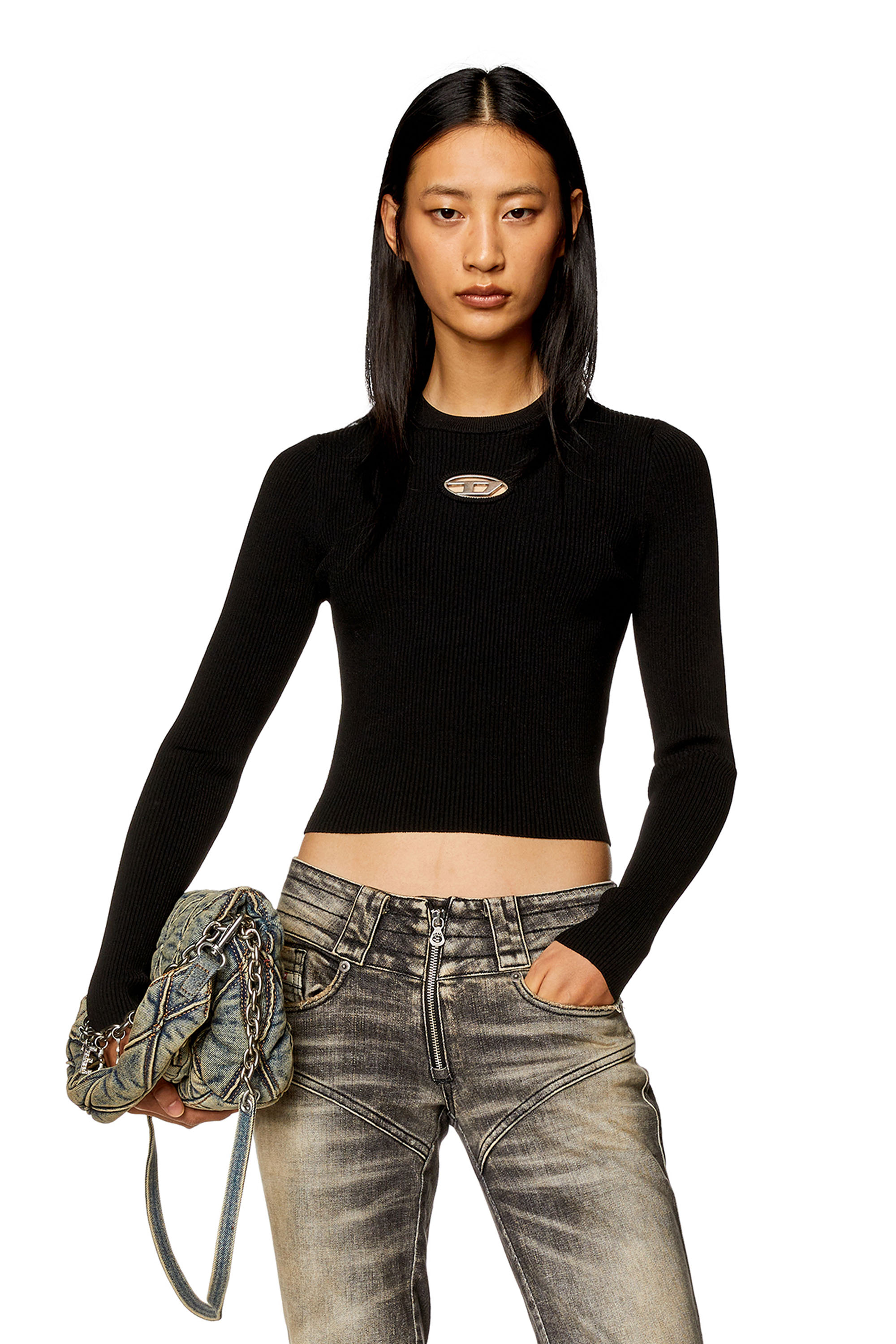 Diesel - M-VALARY, Top à manches longues en maille côtelée Femme in Noir - 3