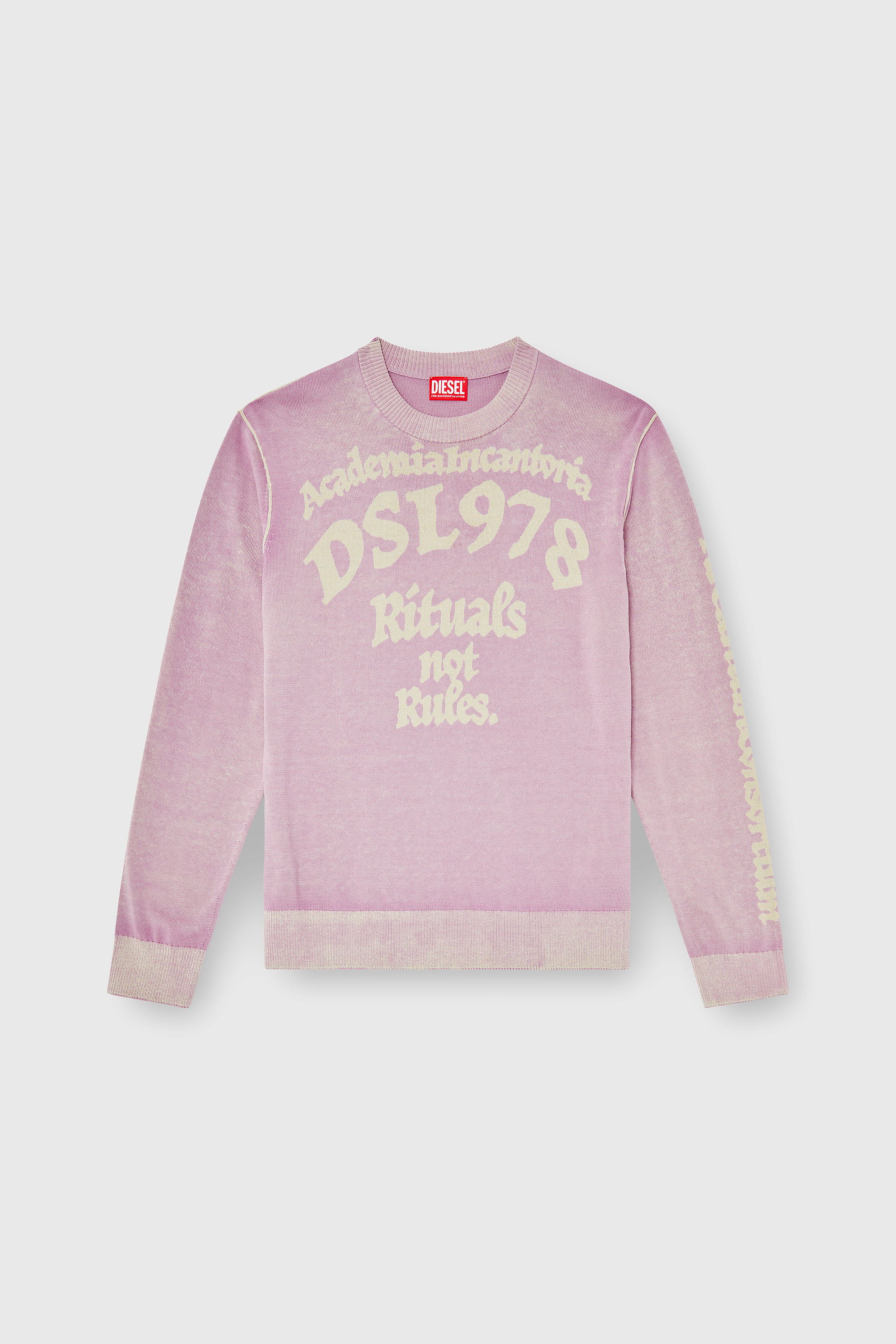 Diesel - K-LAUTI, Pull en coton trait&eacute; avec slogan Homme in Violet - 2
