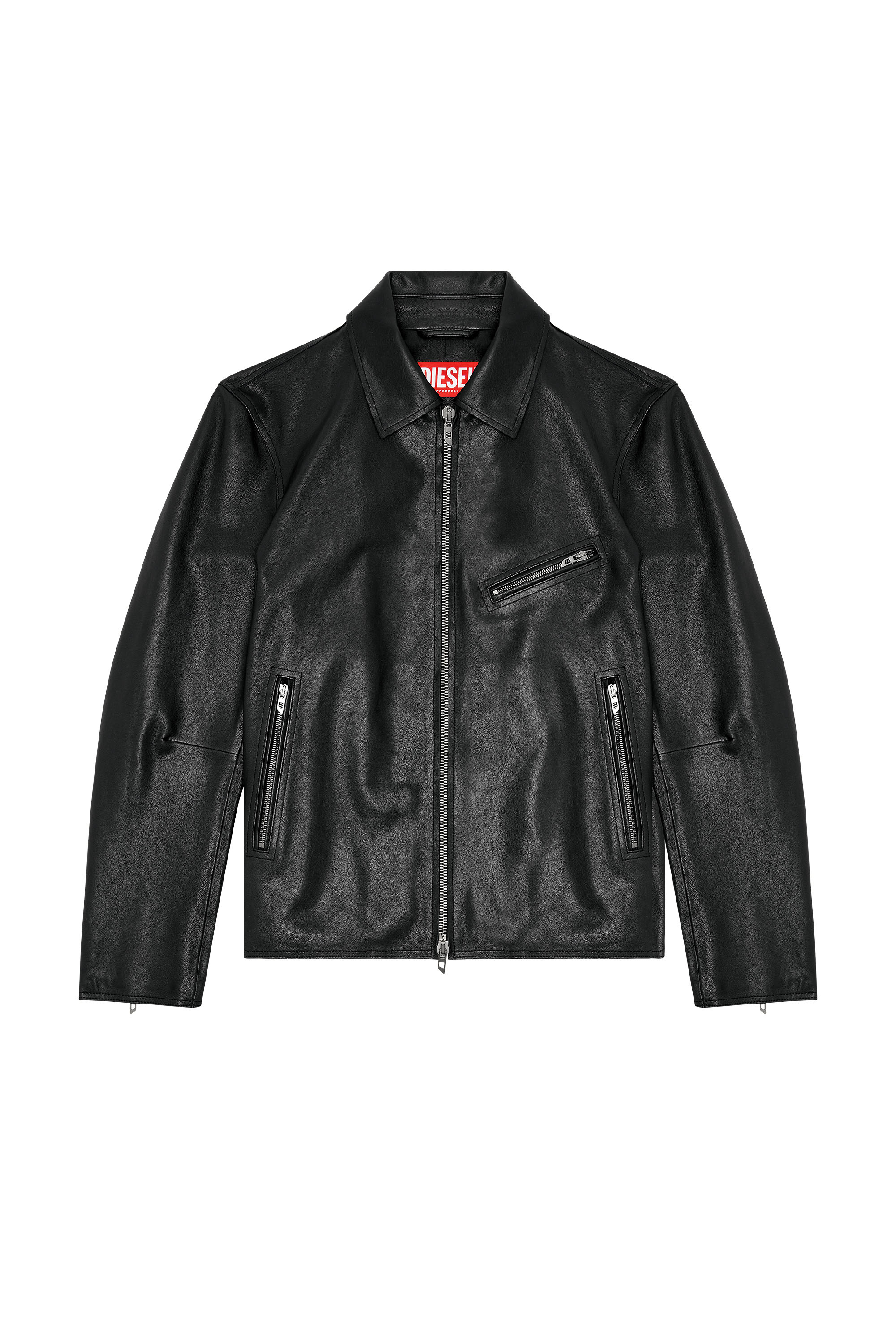 Diesel - L-KORN-A, Veste en cuir avec Oval D emboss&eacute; Homme in Noir - 2
