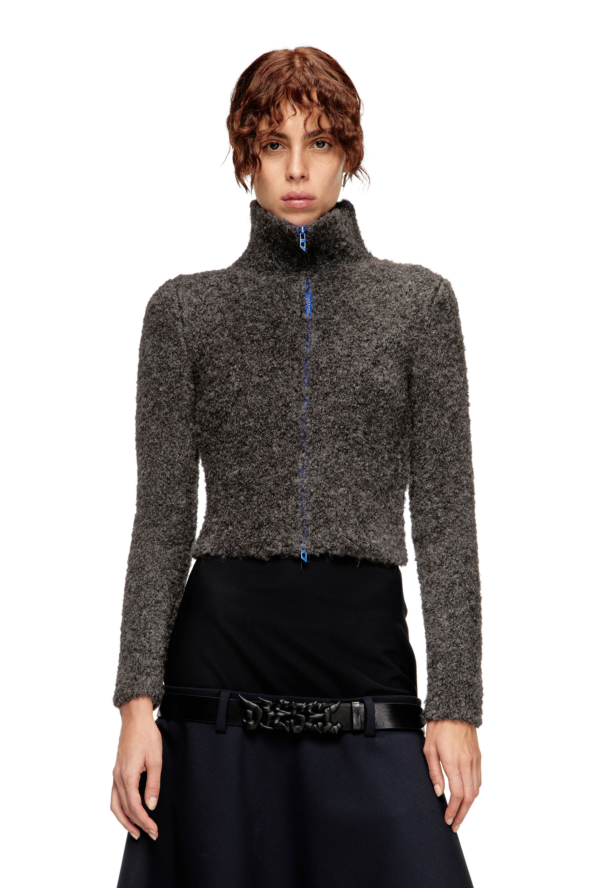 Diesel - M-ELEONERE, Cardigan zippé avec intérieur contrasté Femme in Gris - 1