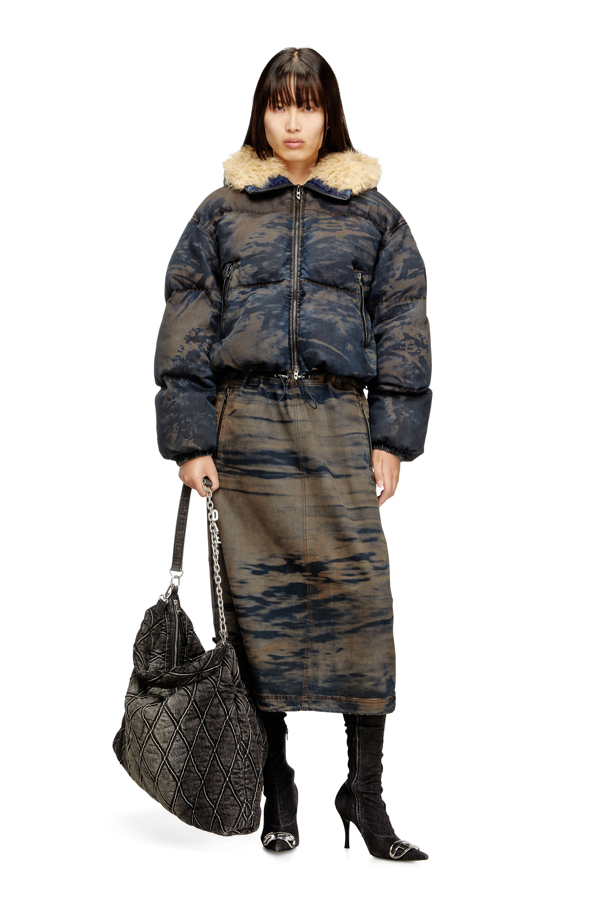 Diesel - O-MIRTOW-DEN, Jupe midi en denim avec cordon Femme in Polychrome - 1