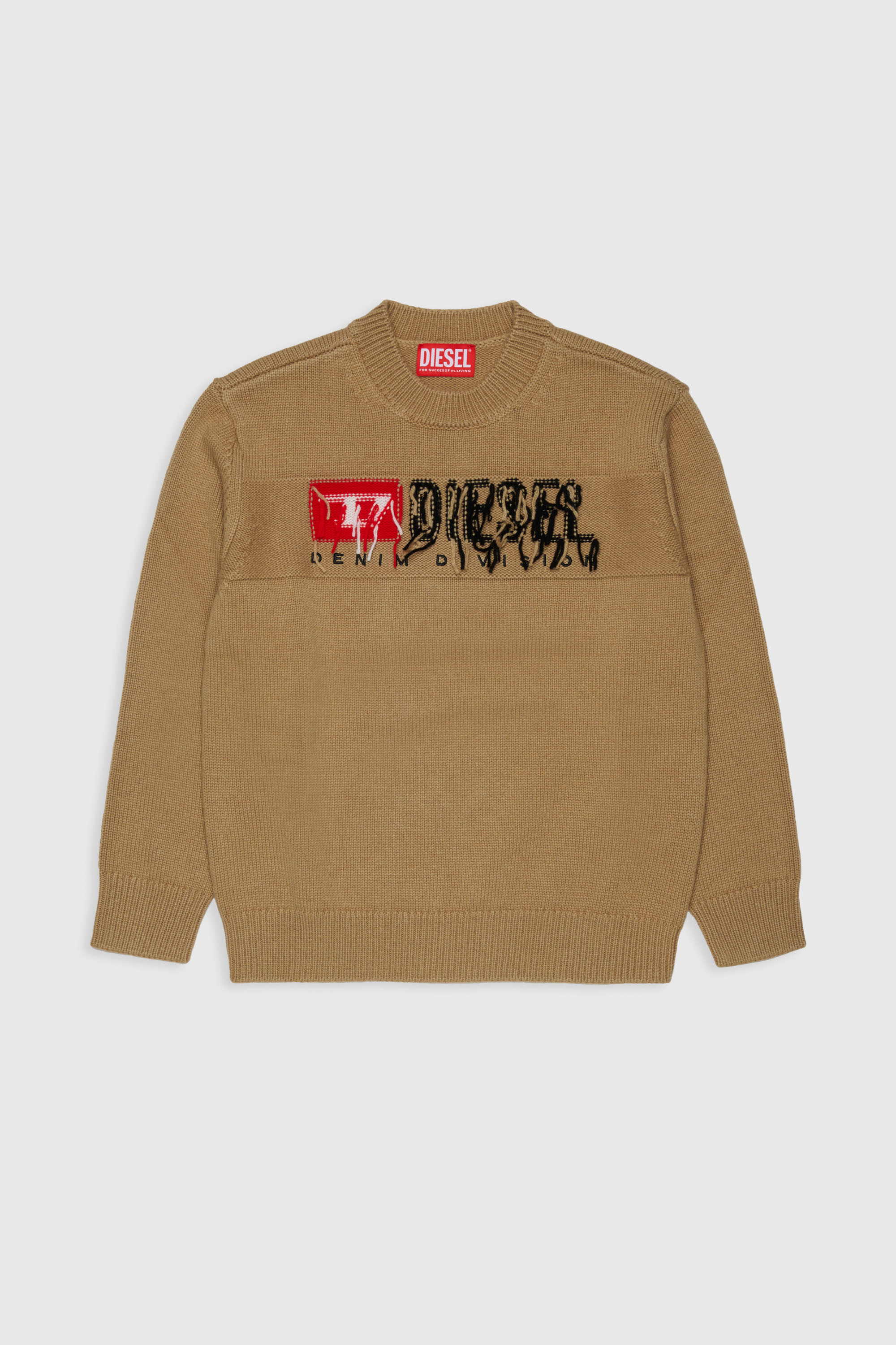 Diesel - KONZI OVER, Pull enrichi de cachemire avec logo destroyed Homme in Marron - 1