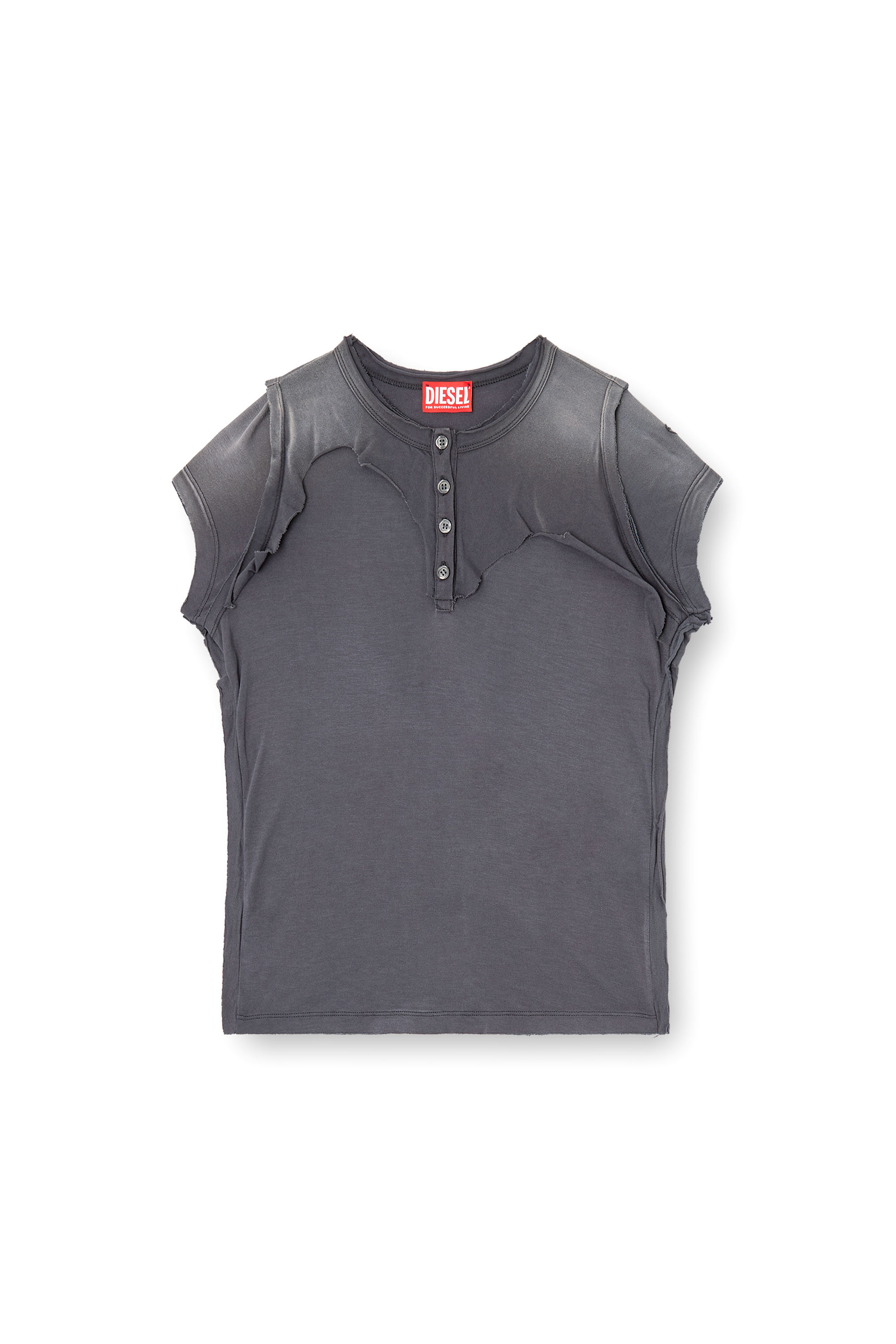 Diesel - T-UNRAWY, T-shirt Henley avec effet peel-off Femme in Gris - 2