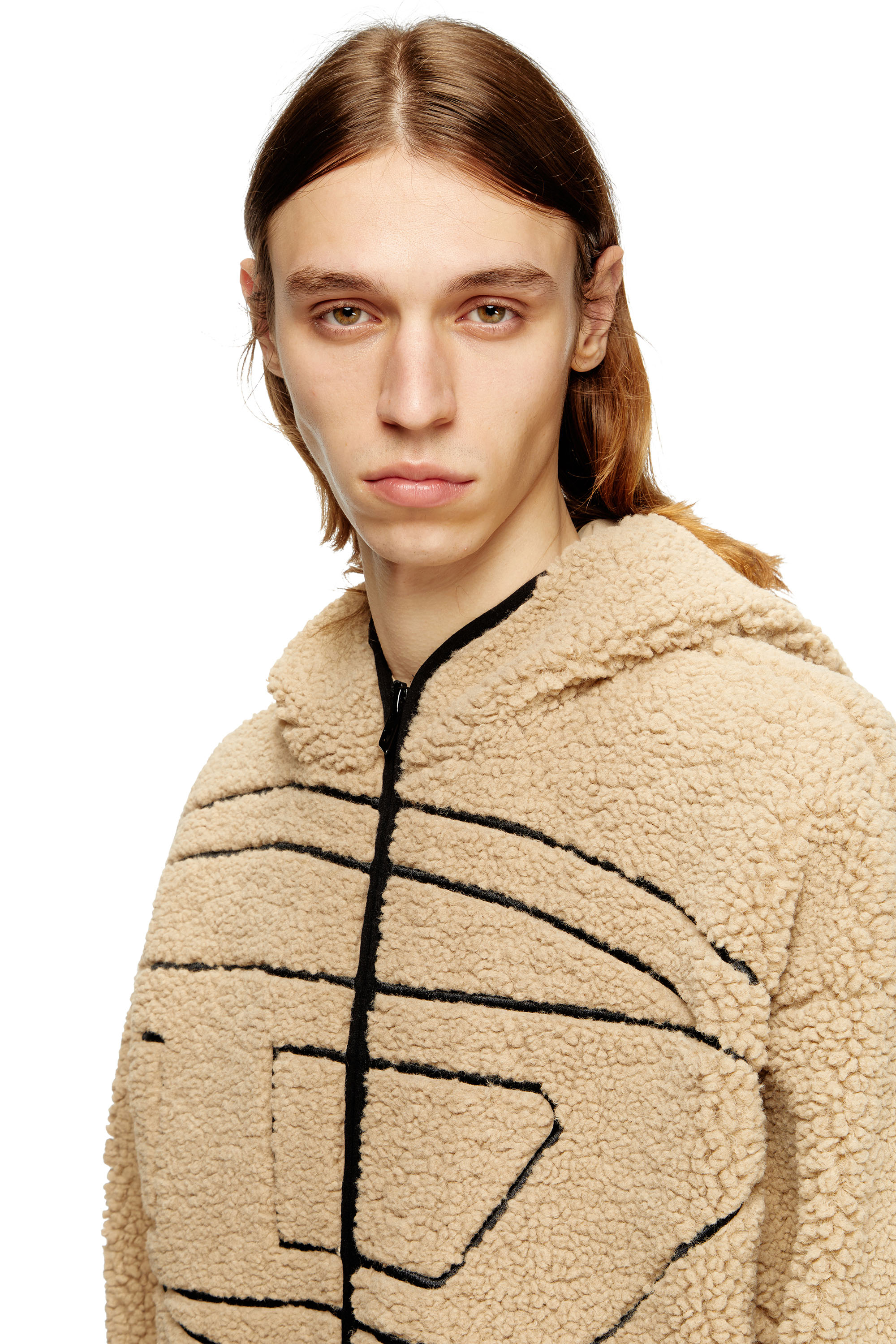 Diesel - S-ZAT, Man's Teddy hoodie sweatshirt in Beige - 5
