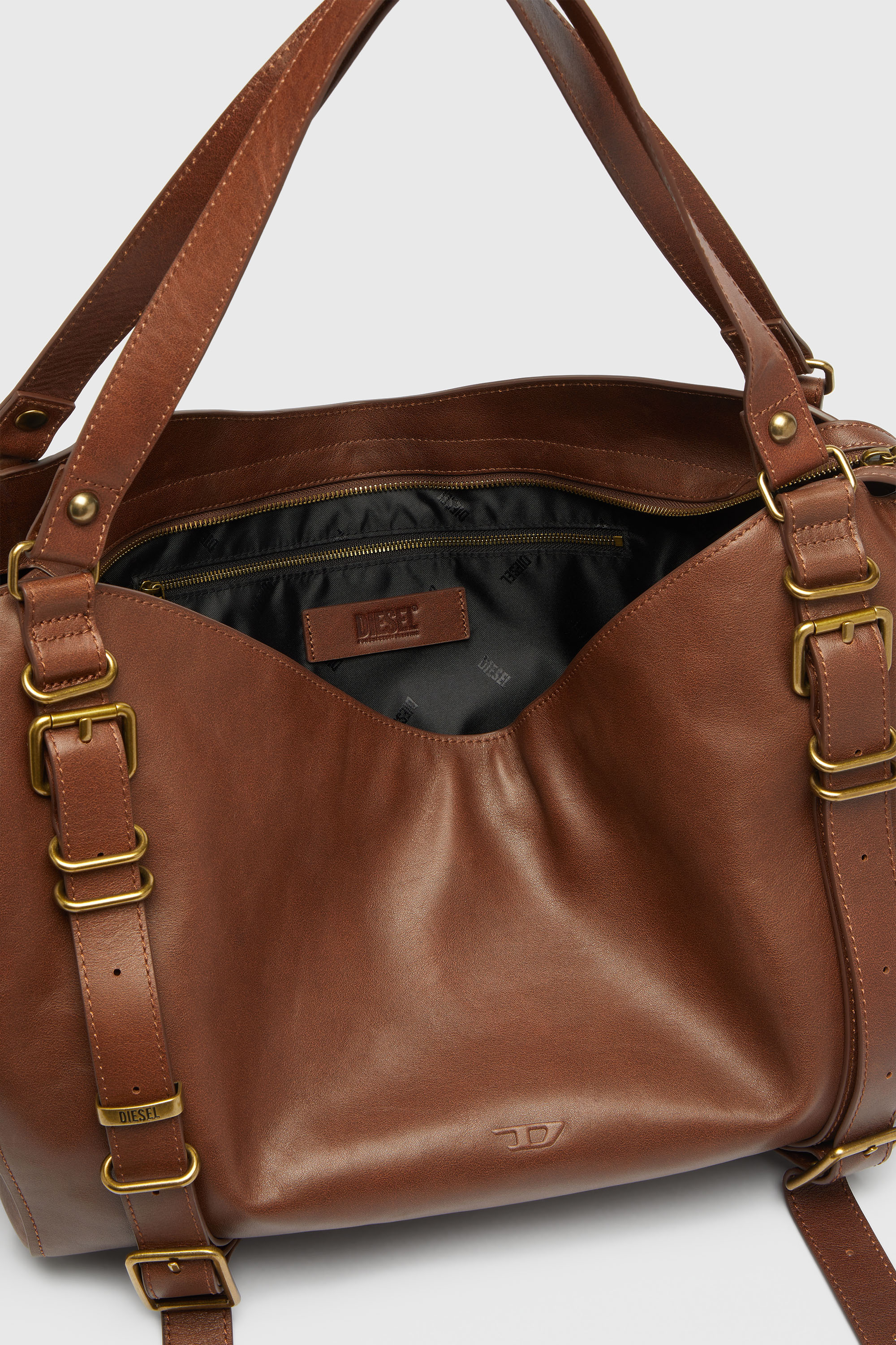 Diesel - D-ONE TOPHANDLE L, D-One-Sac large &agrave; poign&eacute;e sup&eacute;rieure en cuir trait&eacute; Mixte in Marron - 4