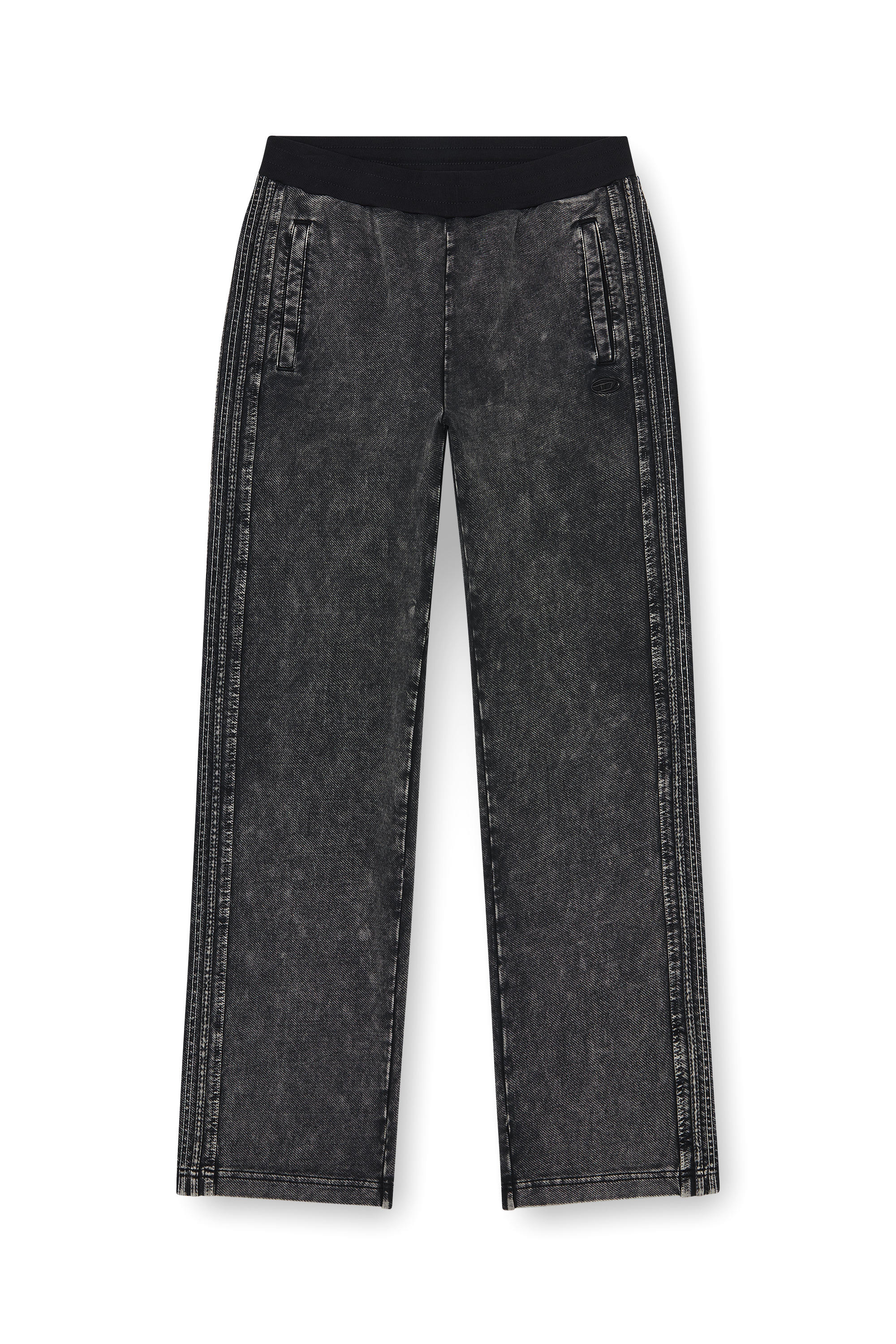 Diesel - P-ALT, Pantalon de jogging effet denim avec bandes lat&eacute;rales Homme in Noir - 3