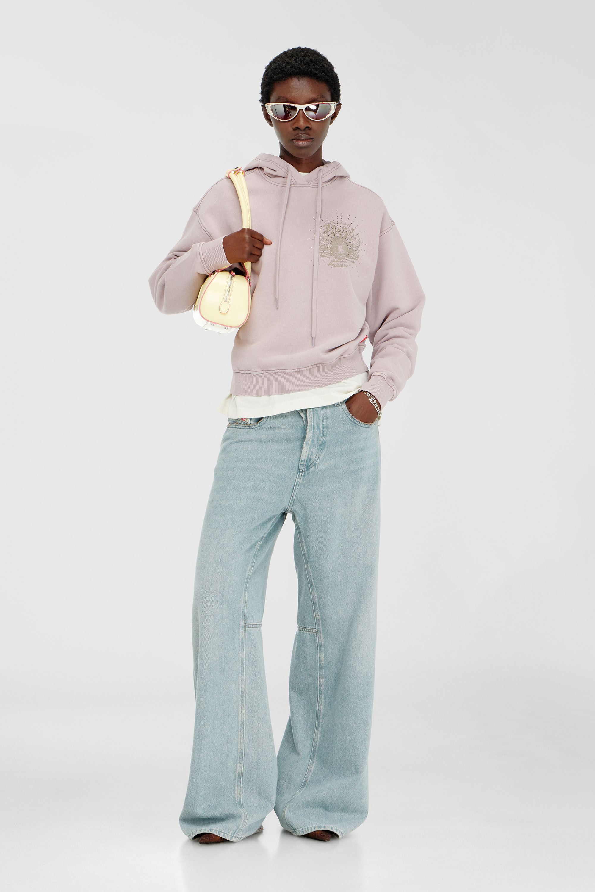 Diesel - F-PHOENY, Sweat &agrave; capuche avec imprim&eacute;s et clous strass Femme in Violet - 2