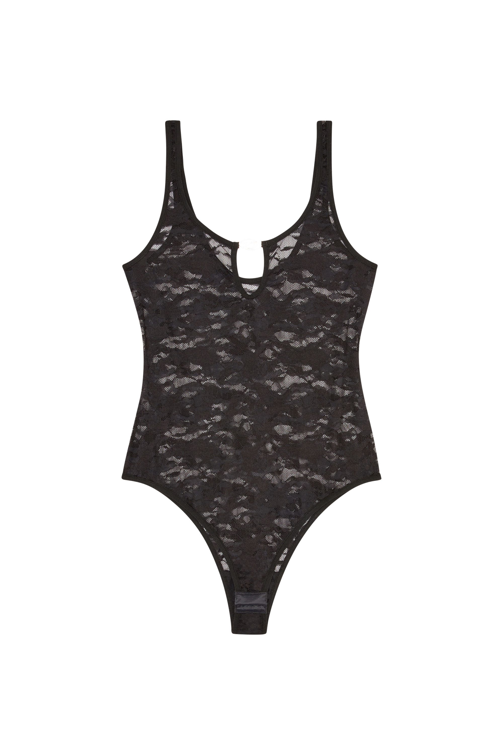 Diesel - UFBY-D-OVAL-LACE-BODYSUIT, Body en dentelle camouflage avec plaque Oval D Femme in Noir - 2