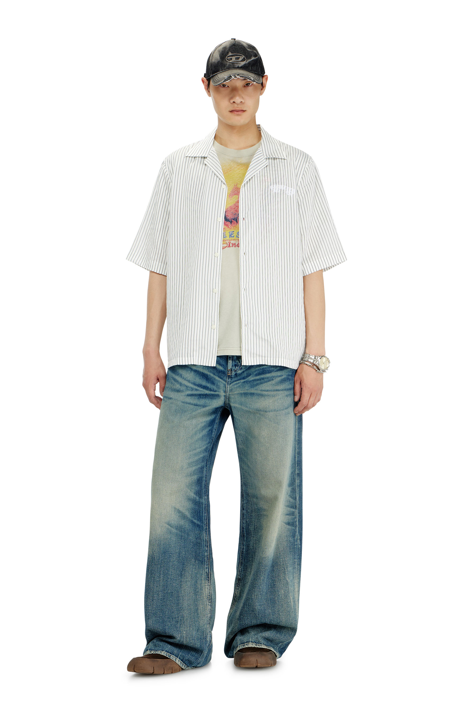 Diesel - S-MAC-EFBV, Chemise &agrave; manches courtes en modal &agrave; rayures fines Homme in Polychrome - 2