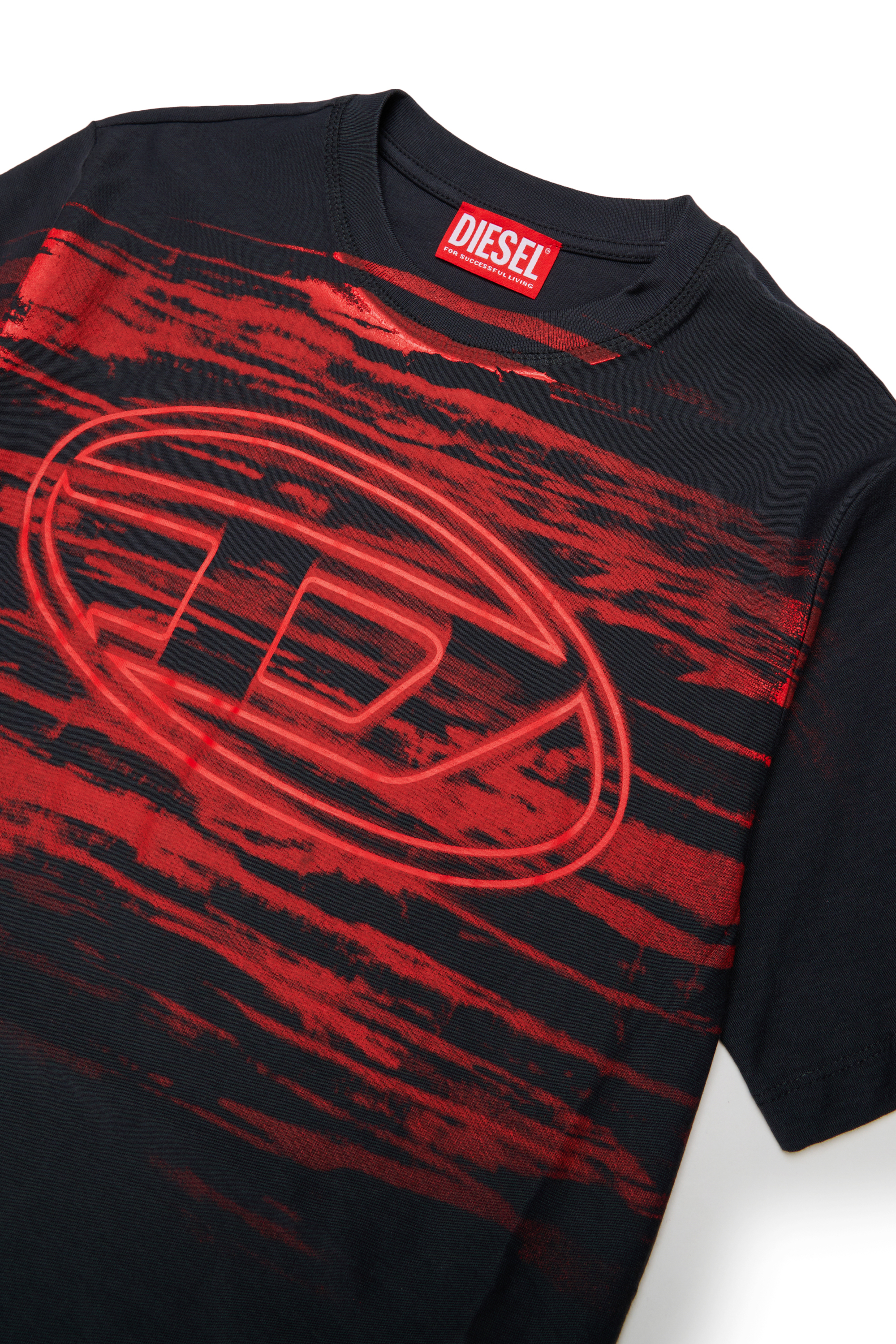 Diesel - TFRIT OVER, Man's T-shirt with Oval D logo and streaky effect in Black - 3