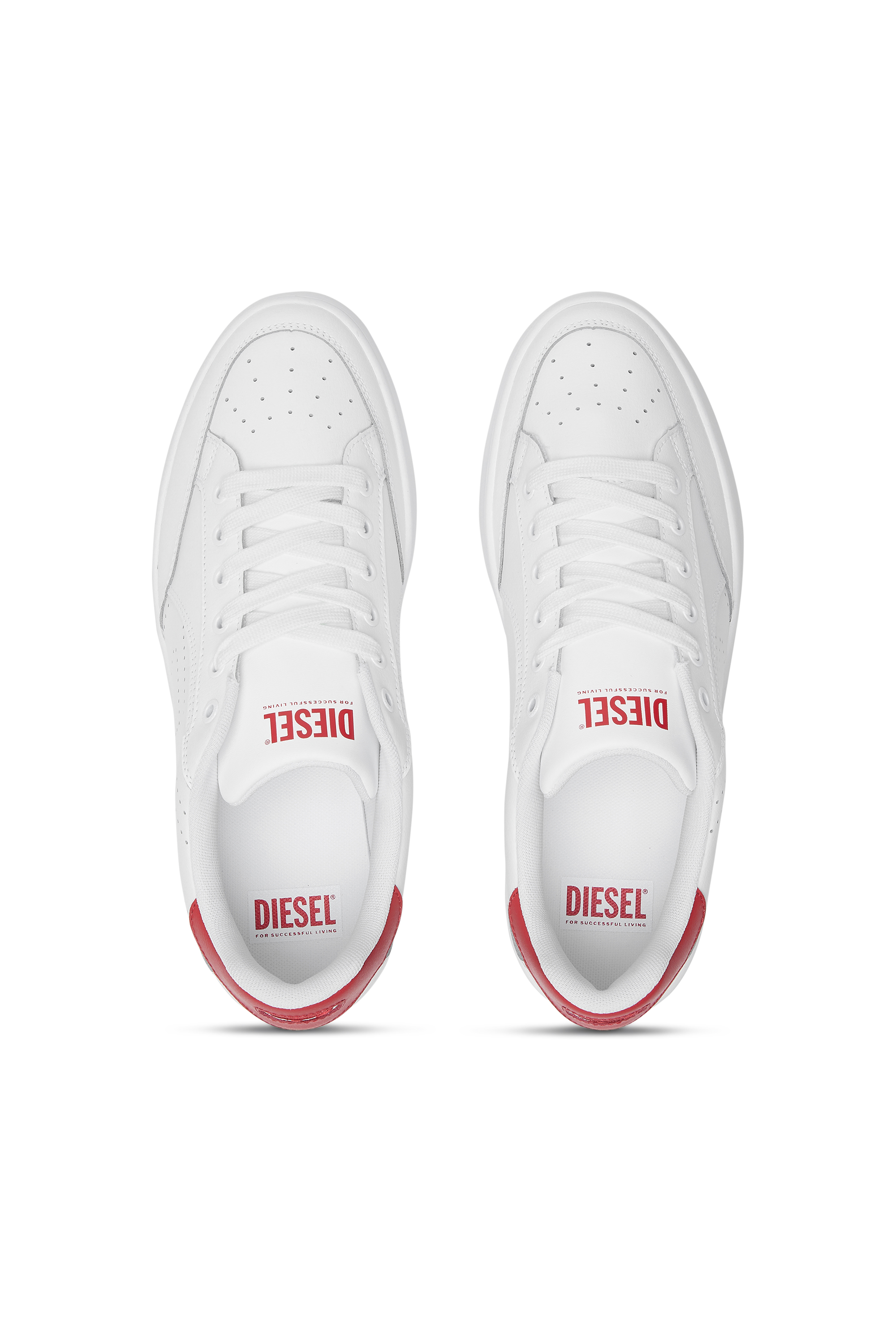 Diesel - S-DAKOTA LOW, Man's Leather sneakers with perforated logo in White/Red - 5