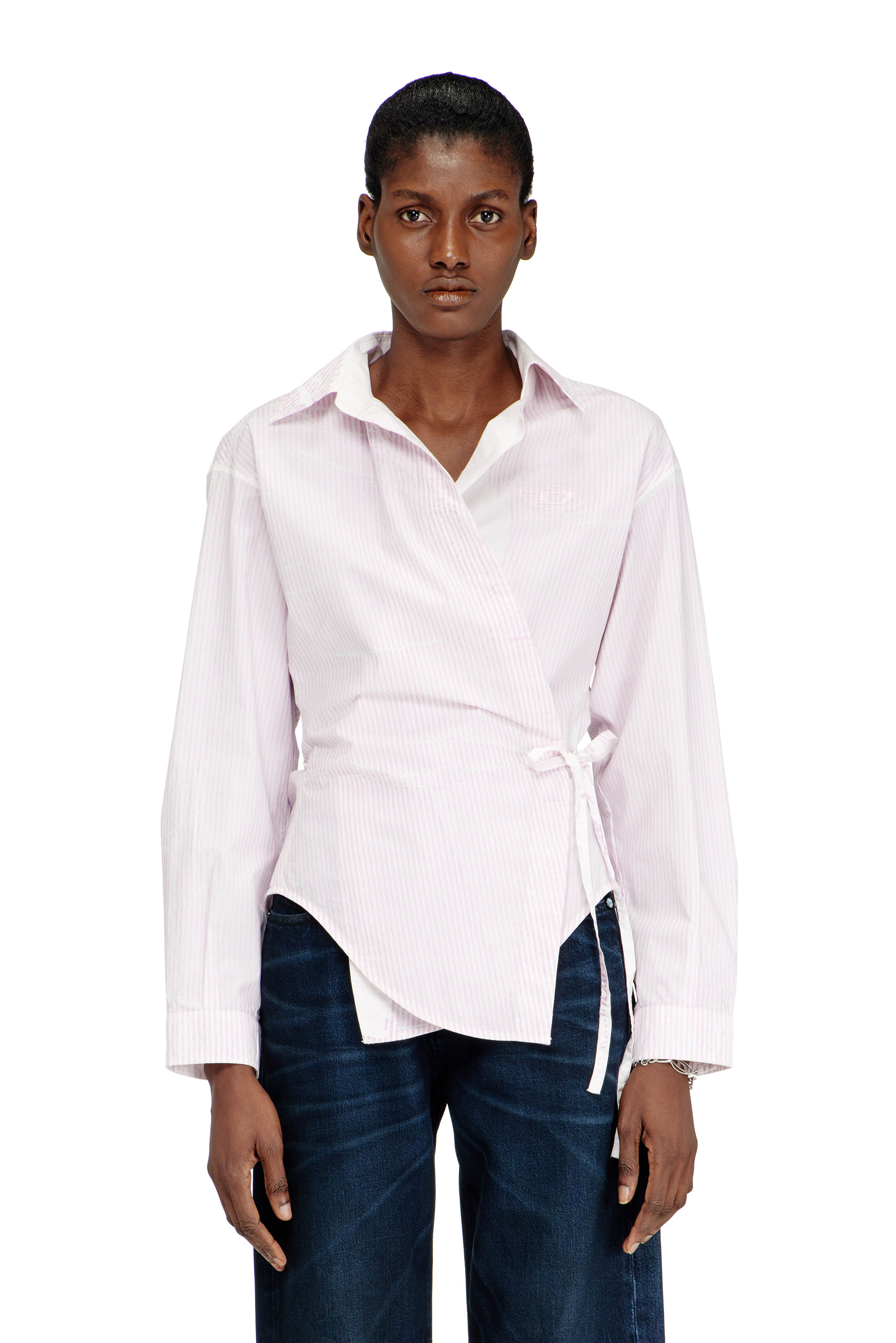 Diesel - C-DELPHOS-S2, Woman's Poplin wrap-around shirt with pinstripes in Face Powder - 1