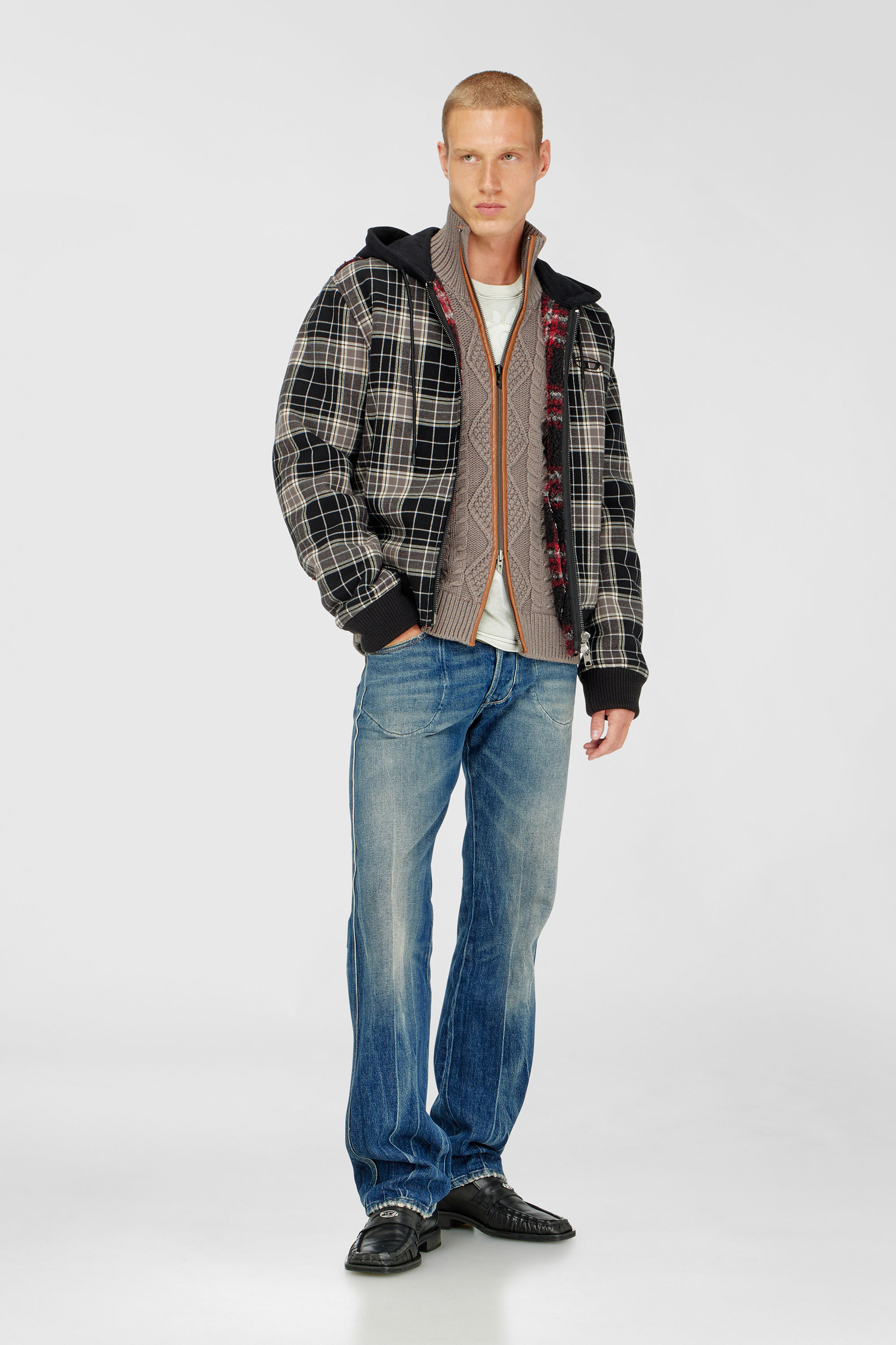 Diesel - K-INOKI, Man's Zip cardigan in cable knit in Grey - 1
