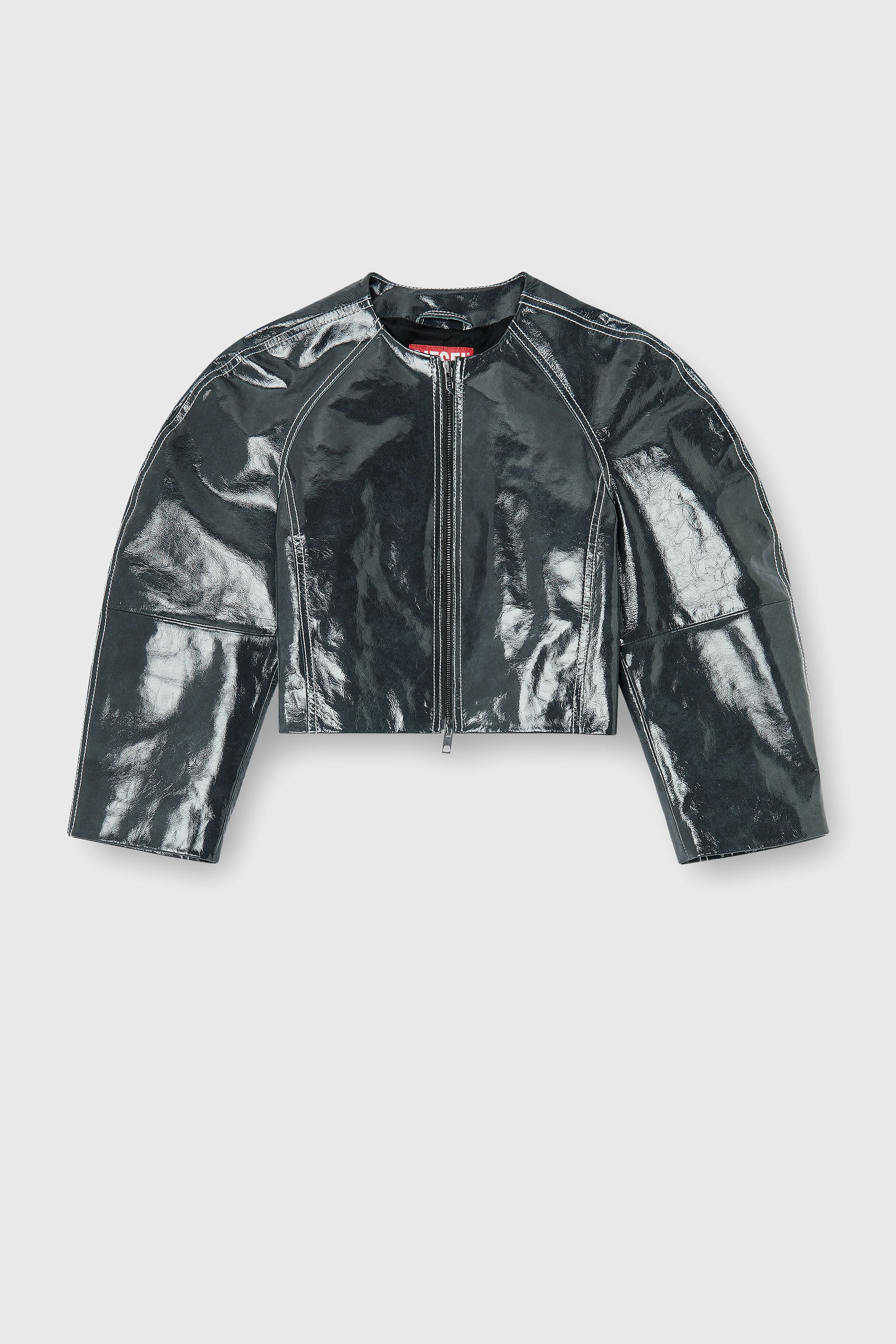 Diesel - L-ANDON, Woman's Patent-leather jacket with cocoon sleeves in Dark grey - 2
