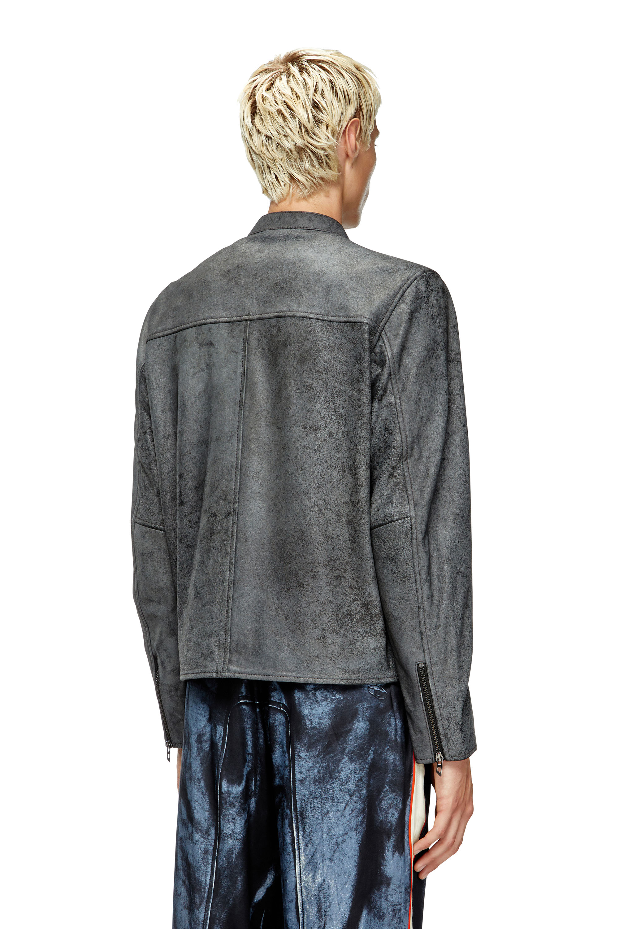 Diesel - L-EVERT-A, Veste de motard en cuir traité avec logo délavé Homme in Gris - 4