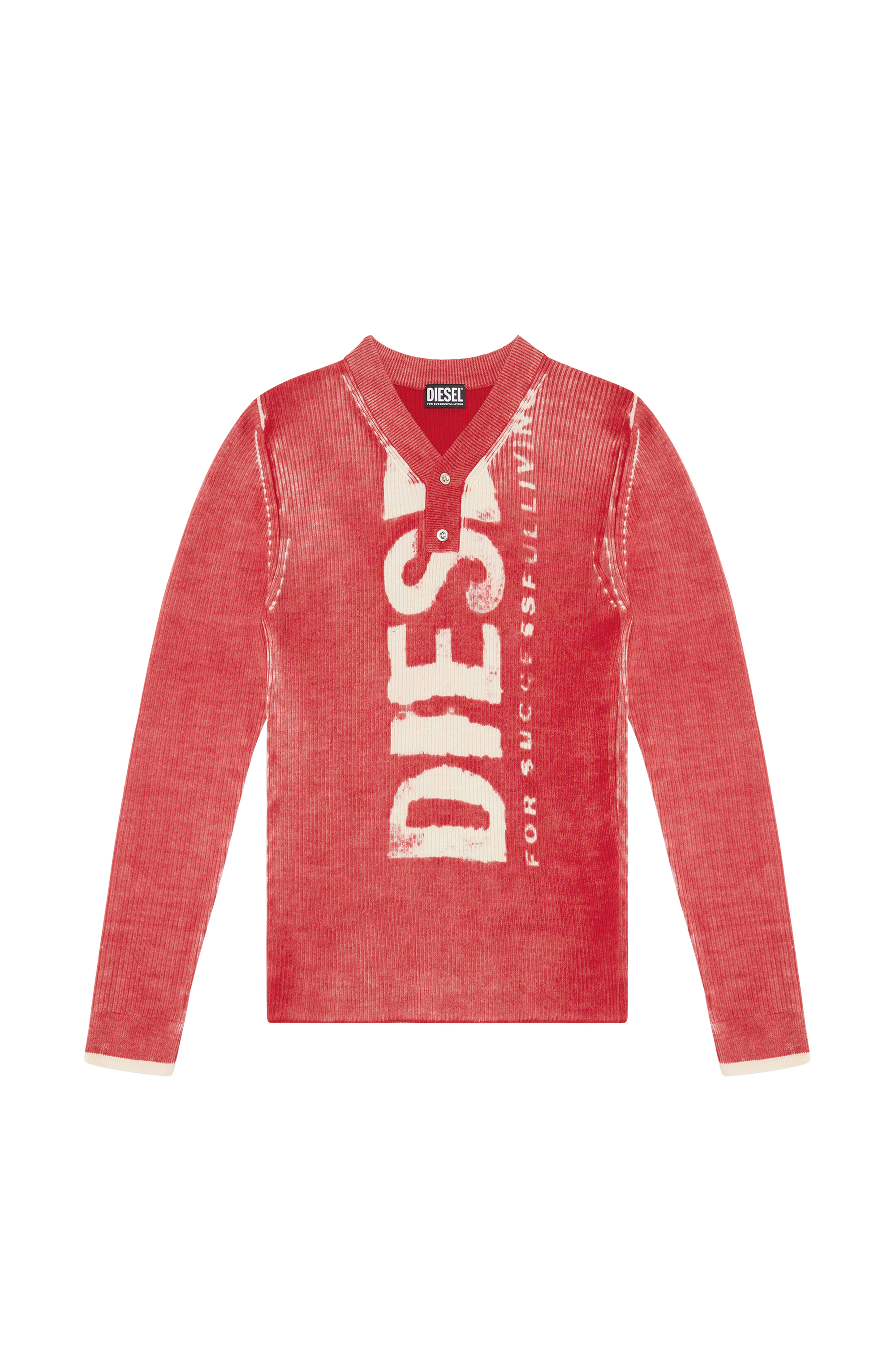 Diesel - K-ATULLUS, Man Printed wool jumper with logo in Red - Image 3