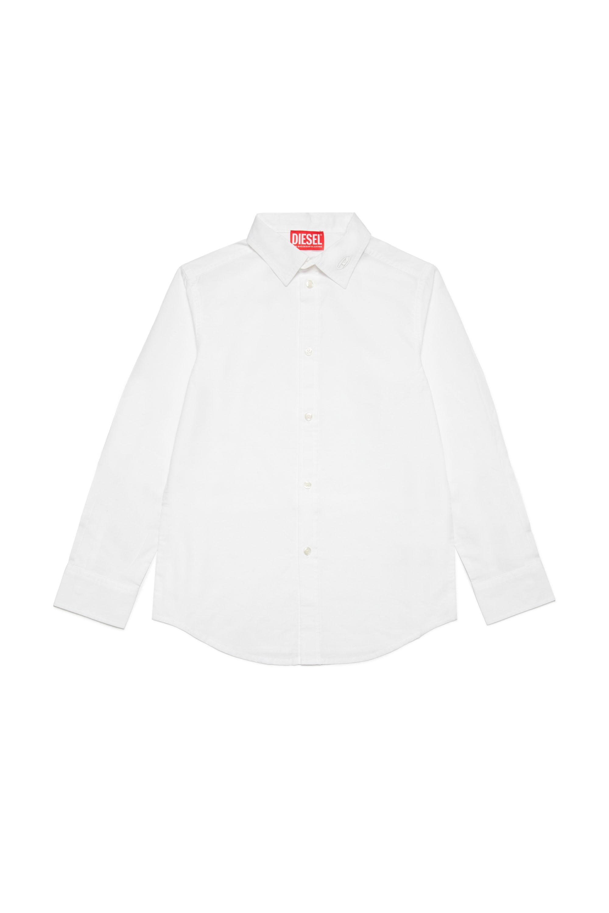 Diesel - CPING, Chemise en popeline de coton avec col à logo Homme in Blanc - 1