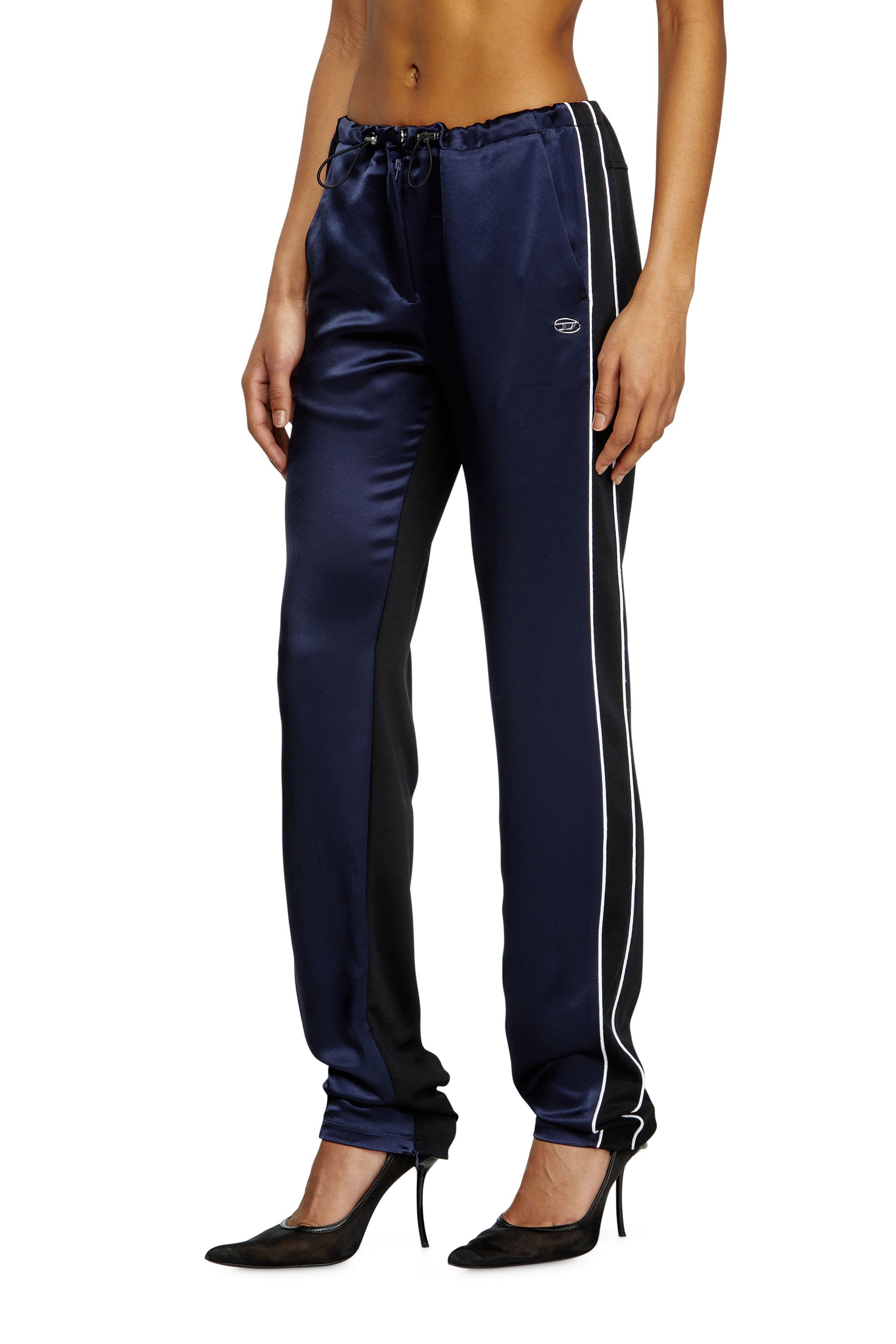 Diesel - P-ROUD, Woman's Knit and satin track pants with piping in Blue - 2